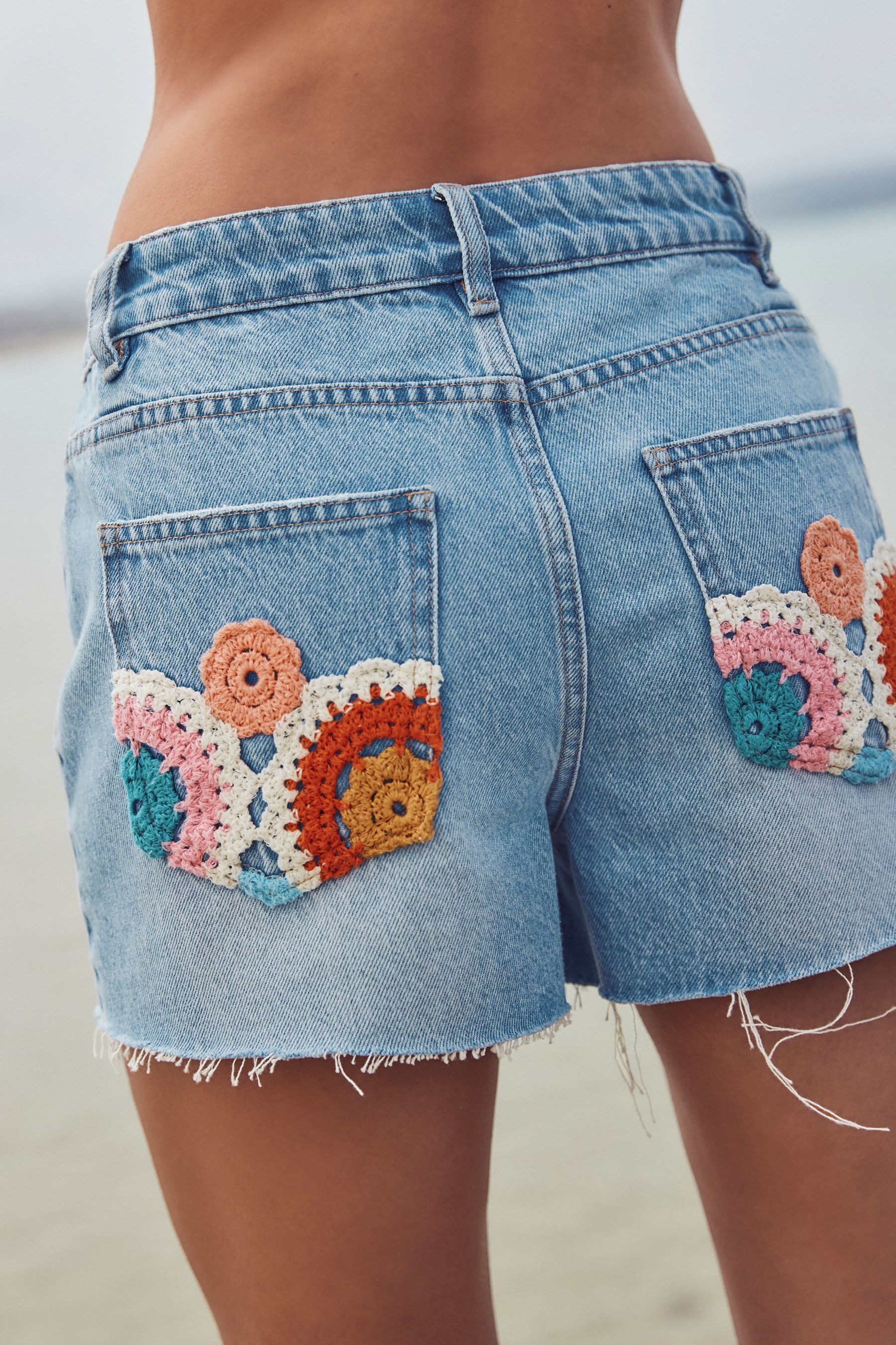 Next Shorts Denim-Shorts in Häkeloptik aus günstig online kaufen