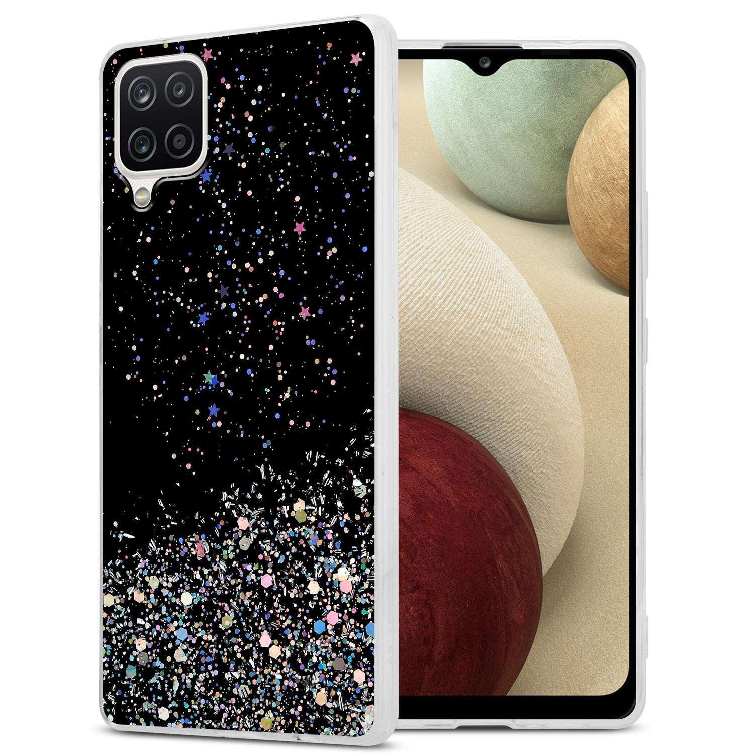 Cadorabo Handyhülle für Samsung Galaxy A12 / M12 Hülle Samsung Galaxy A12 / M12, Flexible TPU Silikon Handy Schutzhülle - Hülle - mit Glitzer
