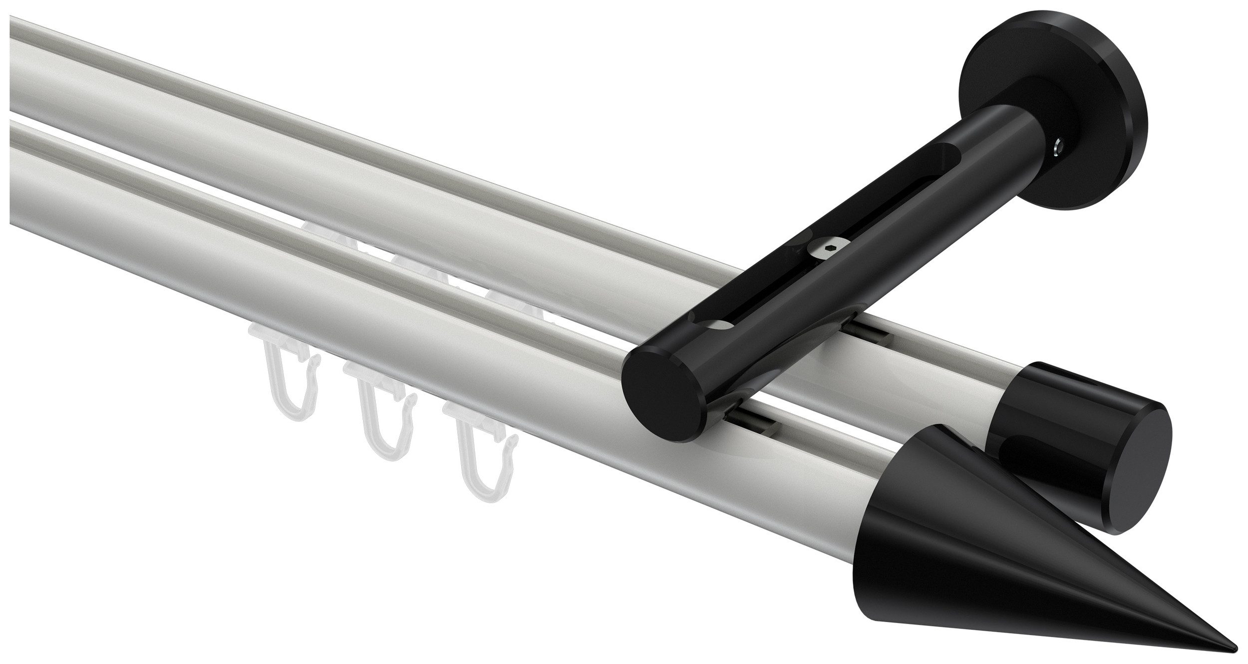 INTERDECO Innenlaufschiene Siteno Savio, Ø 20 mm, 2-läufig, Fixmaß, kürzbar, Wandmontage, Aluminium, Weiß / Schwarz / Bicolor