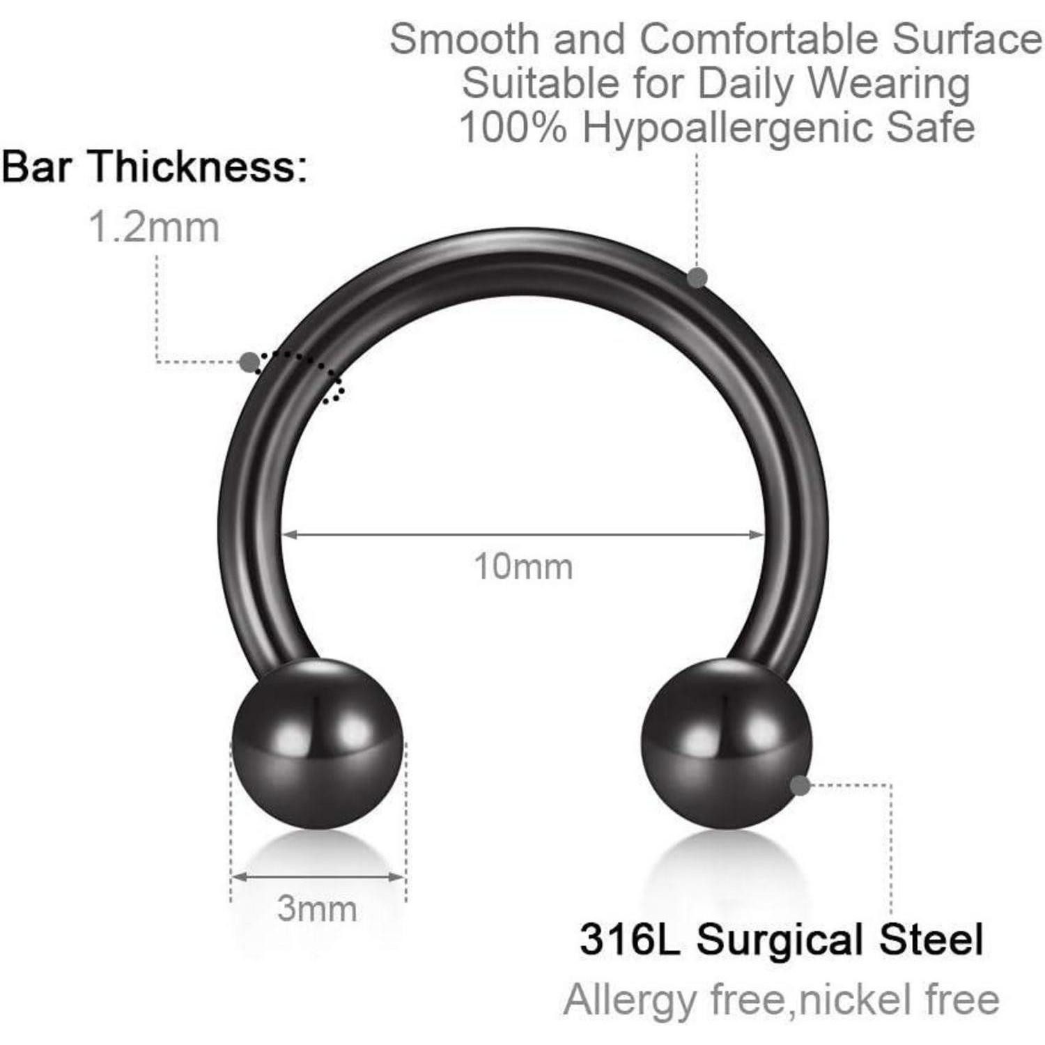 LuxusKollektion Nasenpiercing-Set Nasenring Hufeisen 16G Chirurgenstahl Rosegold 24stk Set schwarz