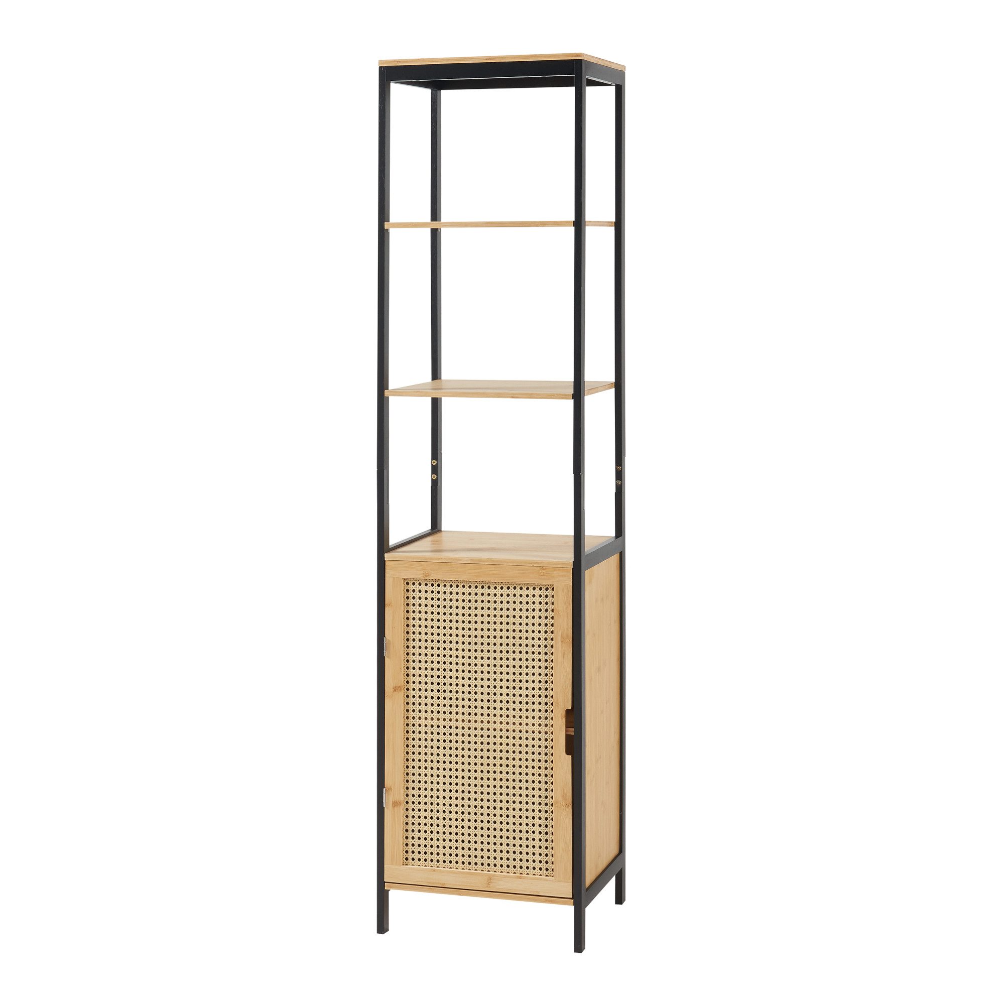 en.casa Badregal, »Tervola« Hochschrank 172x40x35cm Bambus/Rattanoptik Schw günstig online kaufen