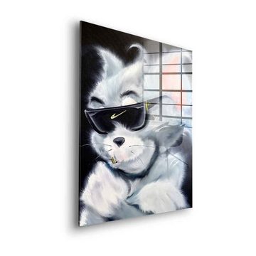 DOTCOMCANVAS® Acrylglasbild Sunglass Cat - Acrylglas, Acrylglasbild Tom Pop Art Comic Porträt Sunglass Cat weiß schwarz