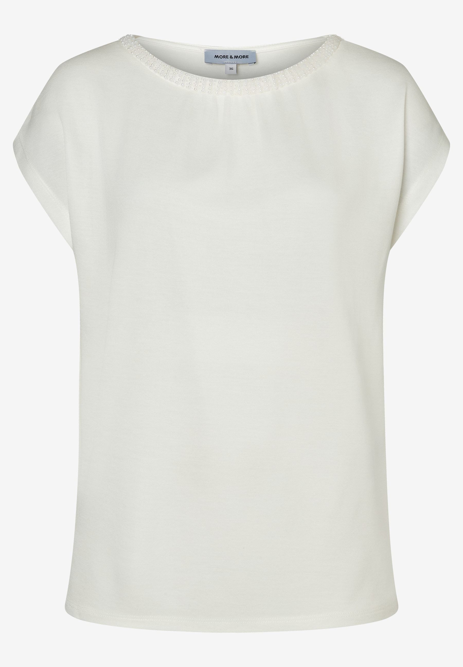 Kurzarmshirt elegantes Kurzarmshirt, Perlenausschnitt