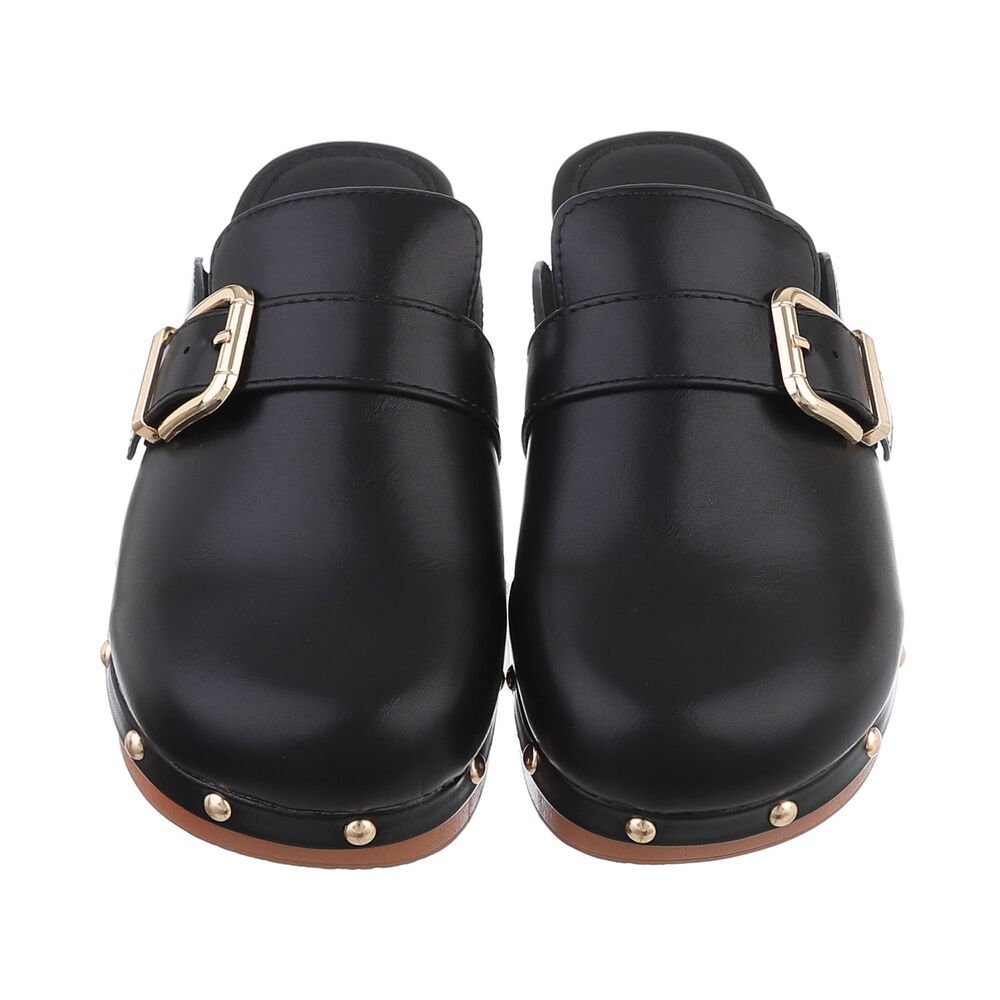 Ital-Design Damen Mules Boho/Hippie Plateausandaletten (85878216) Blockabsatz Sandalen & Sandaletten in Schwarz
