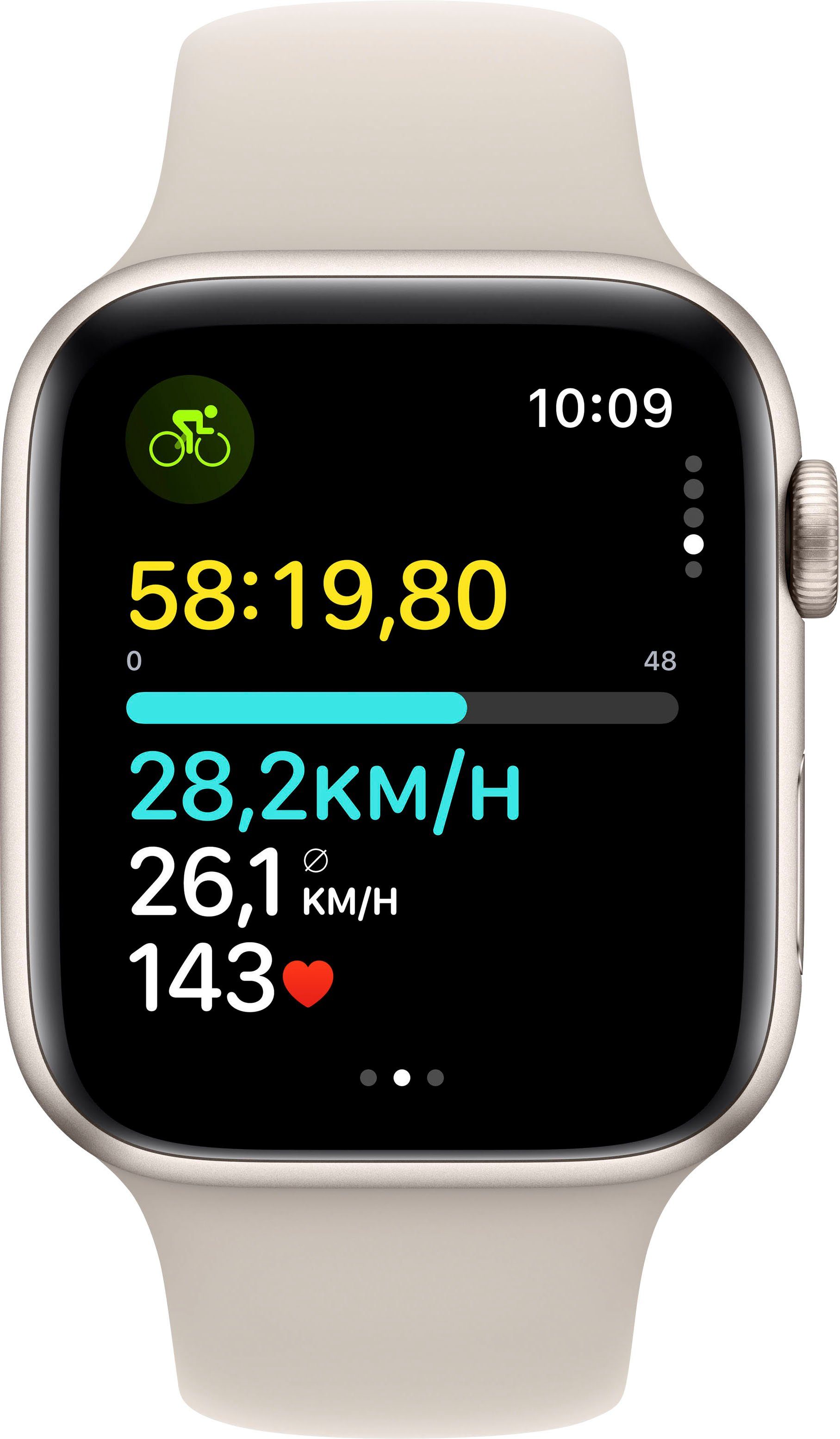 Apple Watch SE GPS 44 Watch cm/1,73 Band M/L Zoll, Sport mm starlight Aluminium Smartwatch | (4,4 10), OS starlight