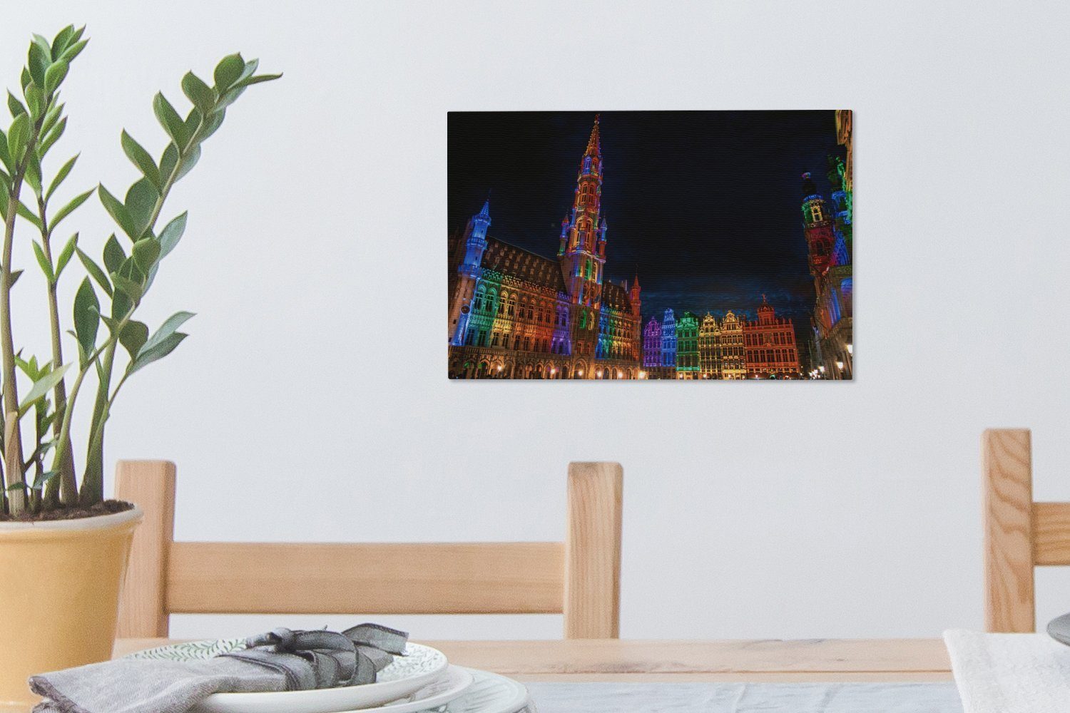 St), schönen, cm seinen OneMillionCanvasses® Leinwandbild Leinwandbilder, beleuchtete 30x20 mit nächtlich von Place Wanddeko, Brüssel Wandbild Grand Der (1 Aufhängefertig,