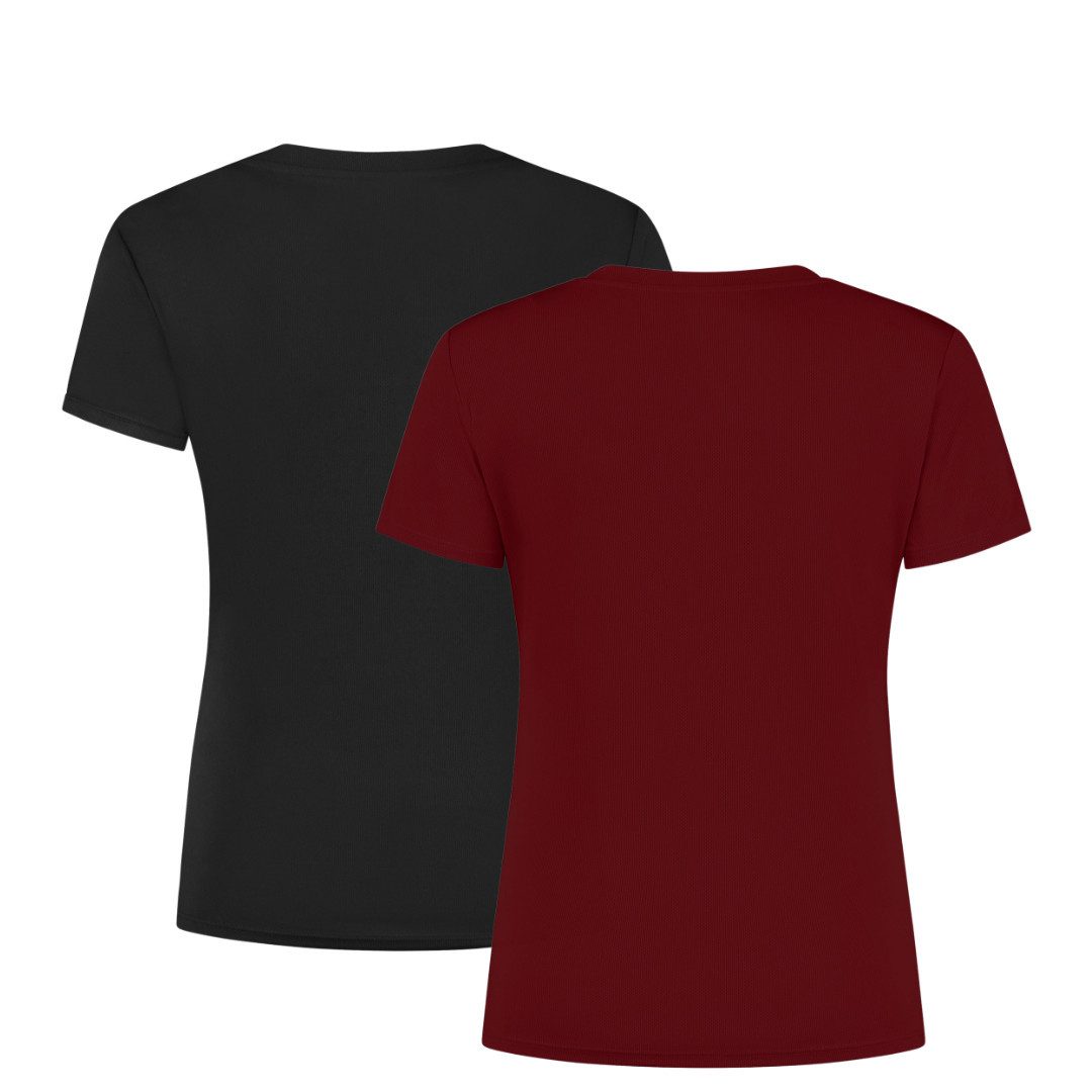 Rogelli Funktionsshirt Lauf T-Shirt Damen Atmungsaktiv Kurzarm 2er-Pack – Schwarz & Rot