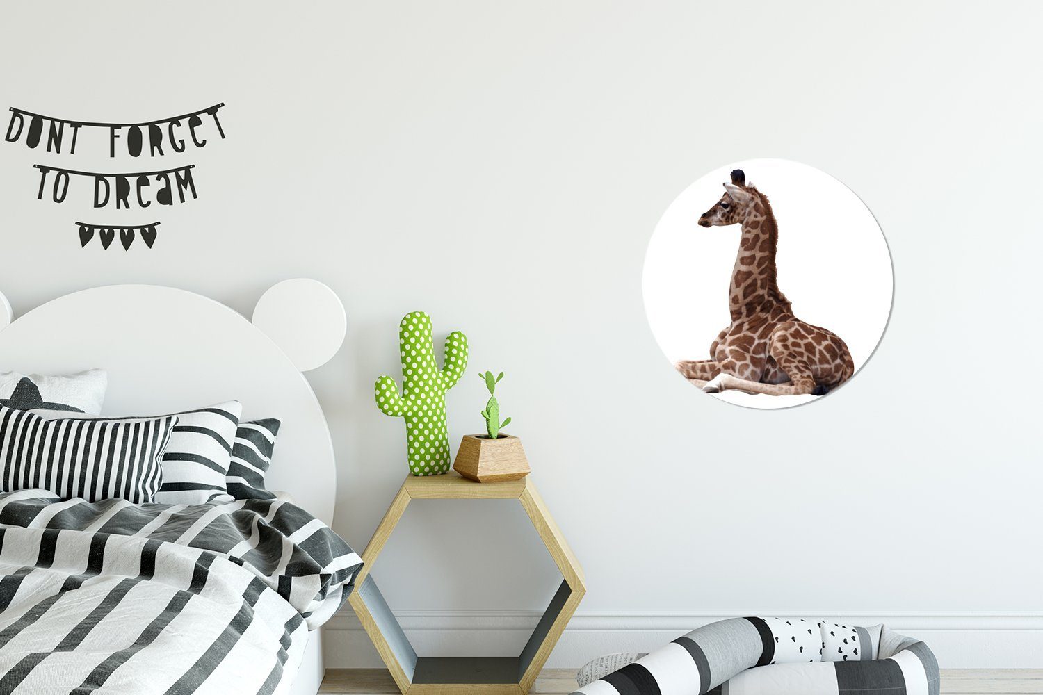 für Rund, auf Hintergrund Tapetenaufkleber, Wohnzimmer Tapetenkreis St), Baby-Giraffe (1 Kinderzimmer, weißem MuchoWow Wandsticker