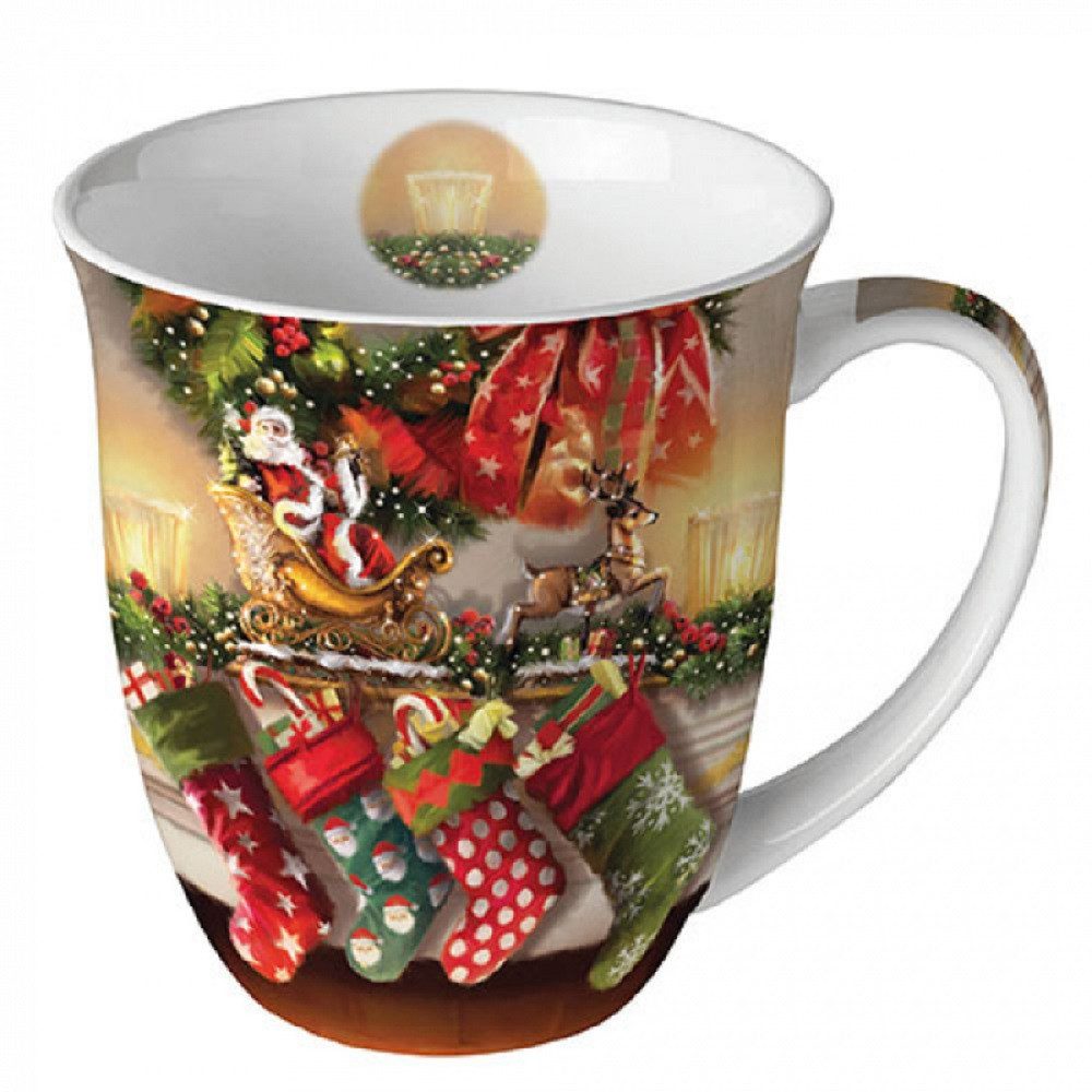 Ambiente Luxury Paper Products Becher Weihnachtsbecher- Silvester - Herbst / Winter Tee - Kaffee Tasse, 1-tlg., Porzellan Aquarell, Sterne, Weihnachtssterne, Kollektion, Mug, Weihnachten, Geschenkartikel
