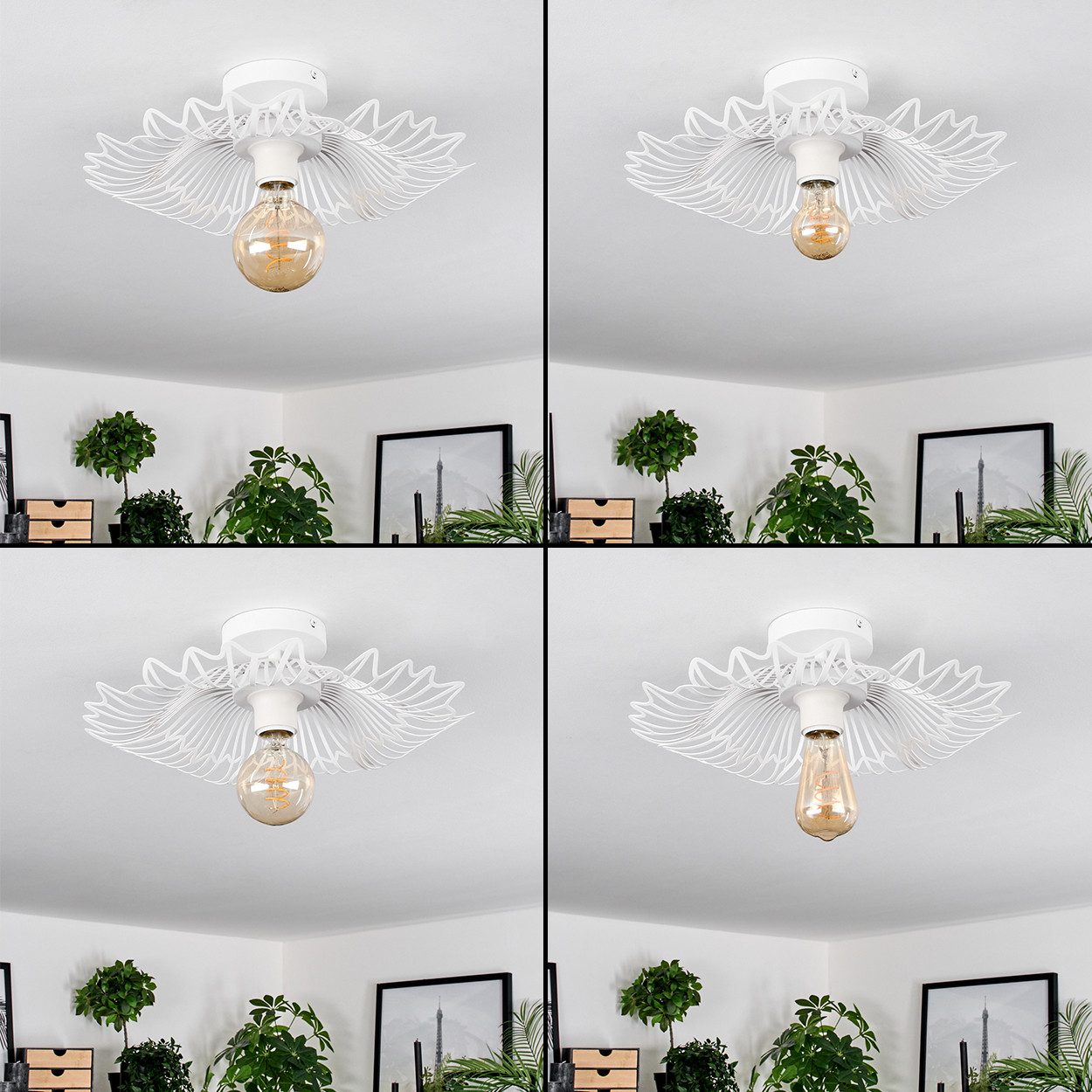 hofstein Deckenleuchte Deckenlampe aus Metall in Weiß, ohne Leuchtmittel, Schirm in Gitter-Optik (40cm) Lichteffekt, 1x E27, ohne Leuchtmittel