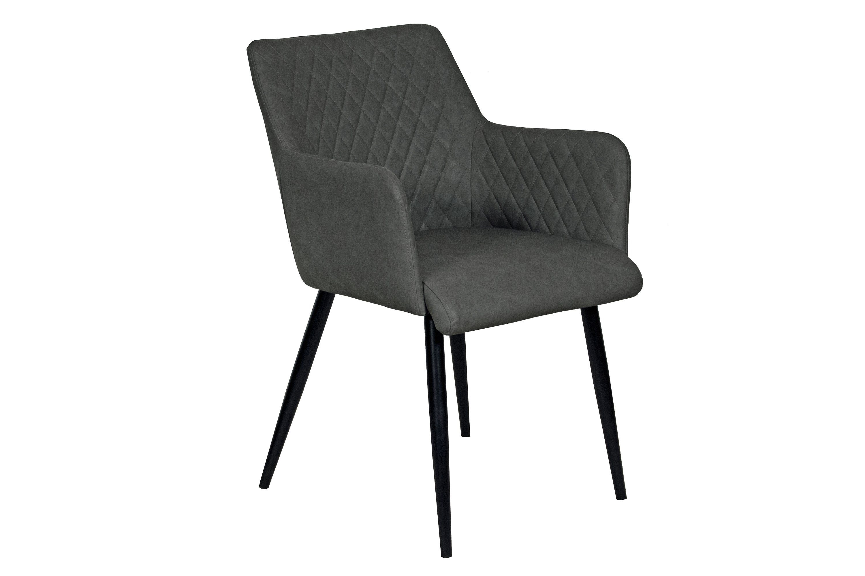 Junado® Armlehnstuhl Rose, eleganter Stuhl mit Kunstlederbezug und Rautenmuster anthrazit