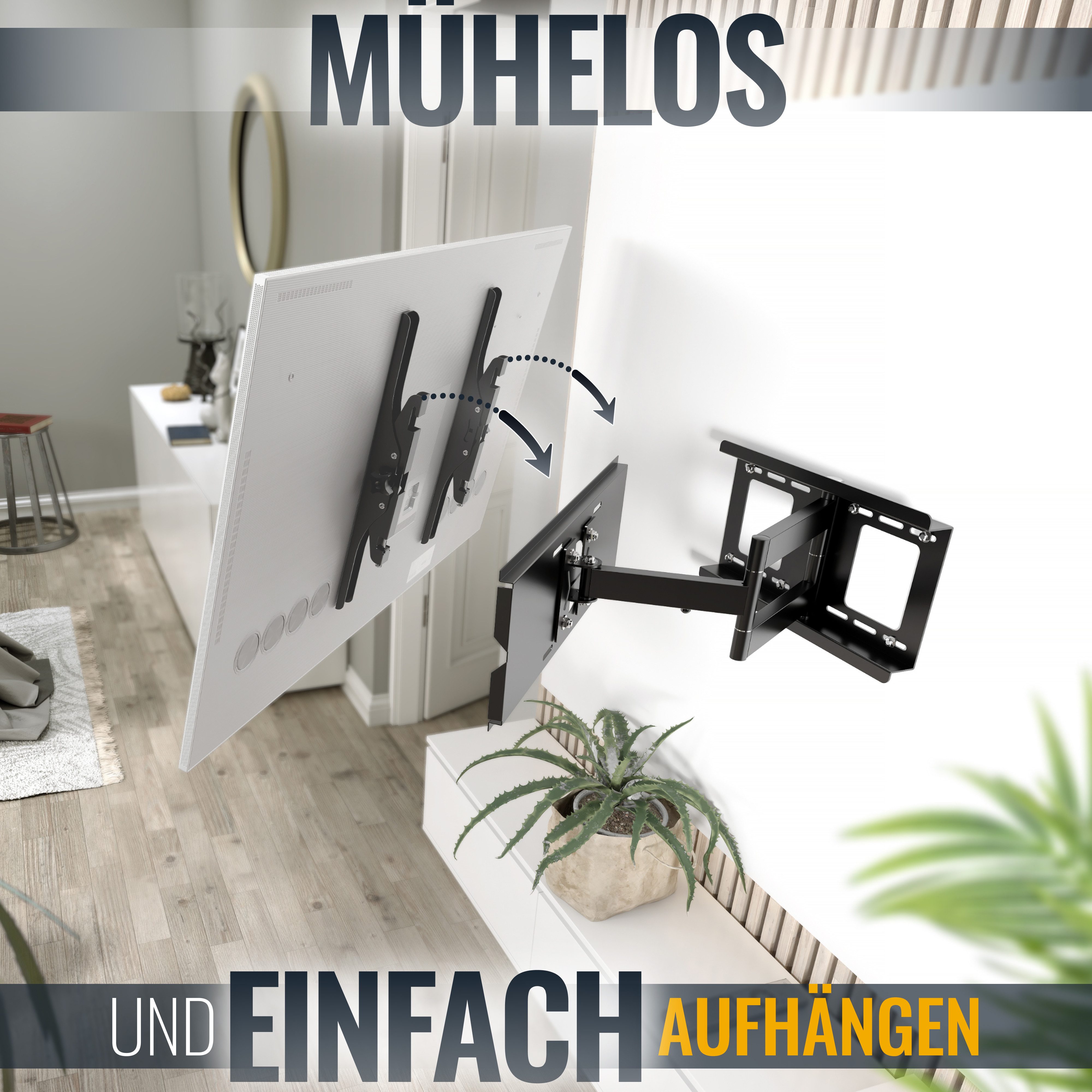 RICOO TV-Wandhalterung TV Wandhalterung Schwenkbar Neigbar bis 95 Kg R03, (bis 65 Zoll, VESA 200x200 bis 500x400, 1-tlg., 95 Kg Belastbarkeit, von 76-165cm (30"-65) Bildschirm-Diagonale, bis 180° schwenkbar bis 30° neigbar 117mm - 553mm ausziehbar)