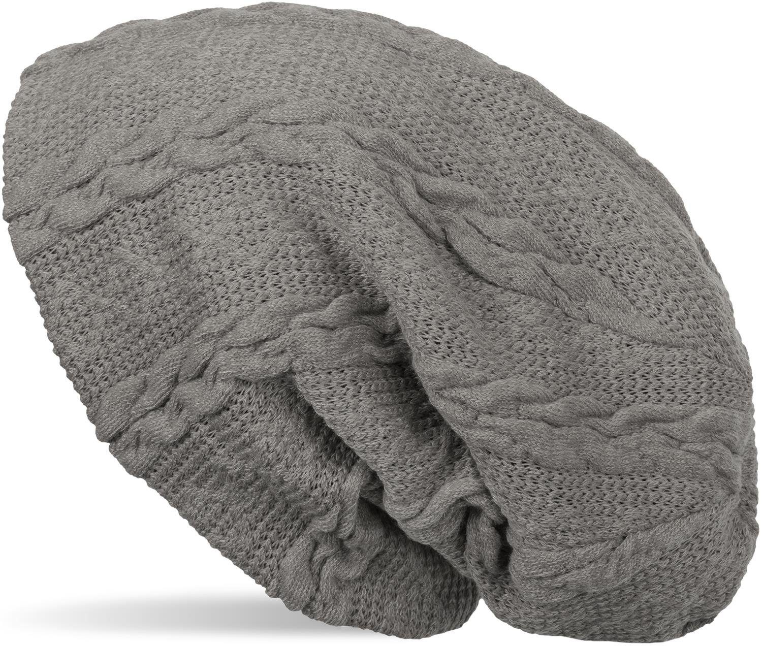 Strickmütze (1-St) und Zopfmuster styleBREAKER Grau Feinstrick mit Beanie Fleece