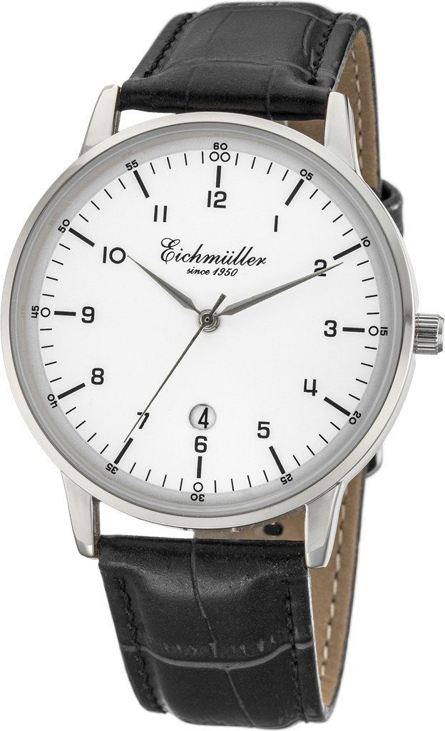 Eichmüller Quarzuhr Herrenuhr RE1110 Schwarz 40 Weiss mm Lederband