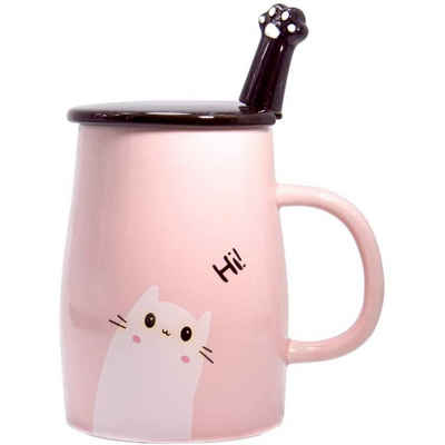 BEARSU Cappuccinotasse »Niedliche Katzen-Tasse Keramische Kaffeetasse mit Kitty Edelstahllöffel, Hi ~ Neuheit-Kaffeetasse Geschenk für Katzenliebhaber«