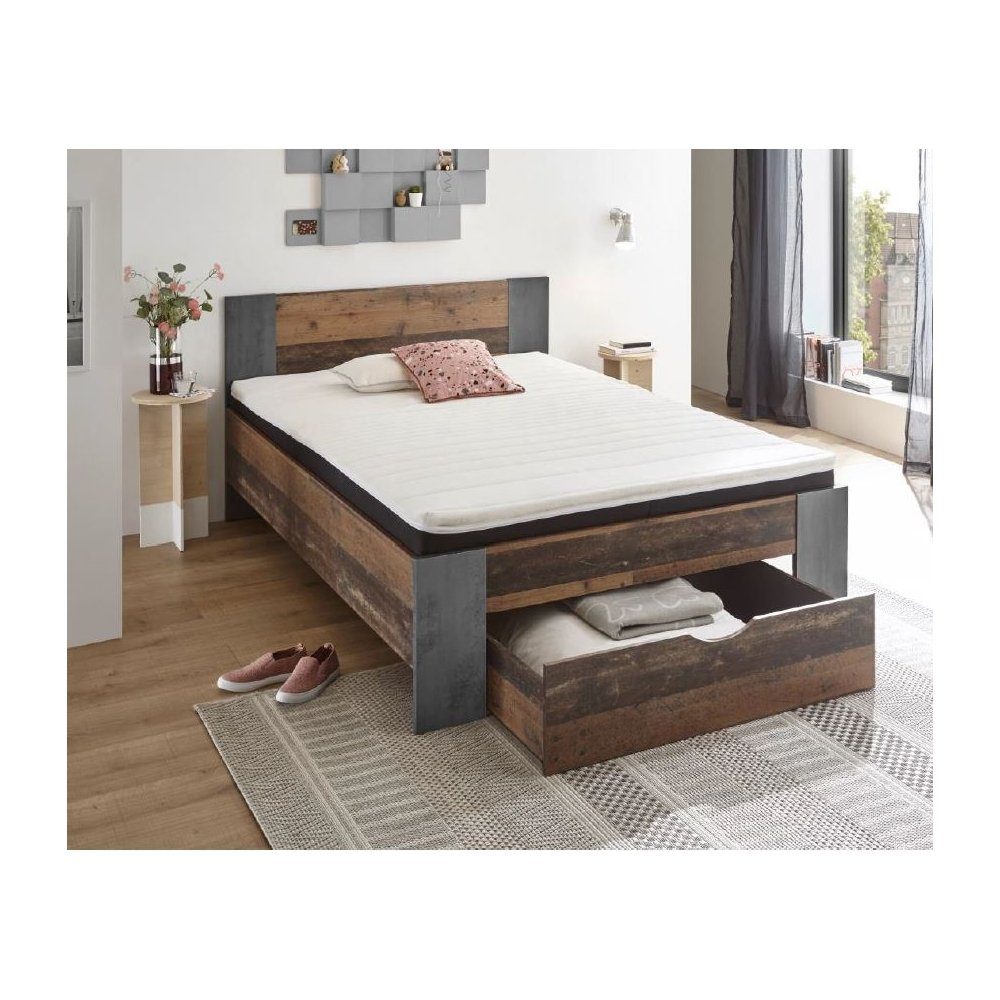 Pol-Power Einzelbett Bett Jugendbett MARTIN Old Wood Nb. / Beton Grau 140 x 200 cm