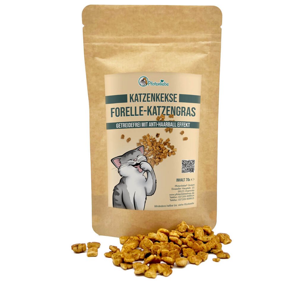 Pfotenliebe Katzenkekse Forelle & Katzengras - getreidefrei, Snack für: Katzen, getreidefrei, Anti Hairball-Effekt
