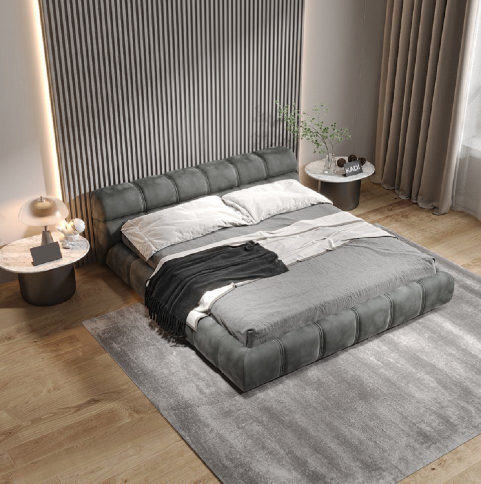 JVmoebel Bett Niedriges Graues Schlafzimmer Bett Designer Doppelbett Moderner Stil (1-tlg., Bett), Made in Europa
