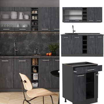 Livinity® Küchenzeile R-Line, Schwarz Beton/Anthrazit, 160 cm ohne Arbeitsplatte