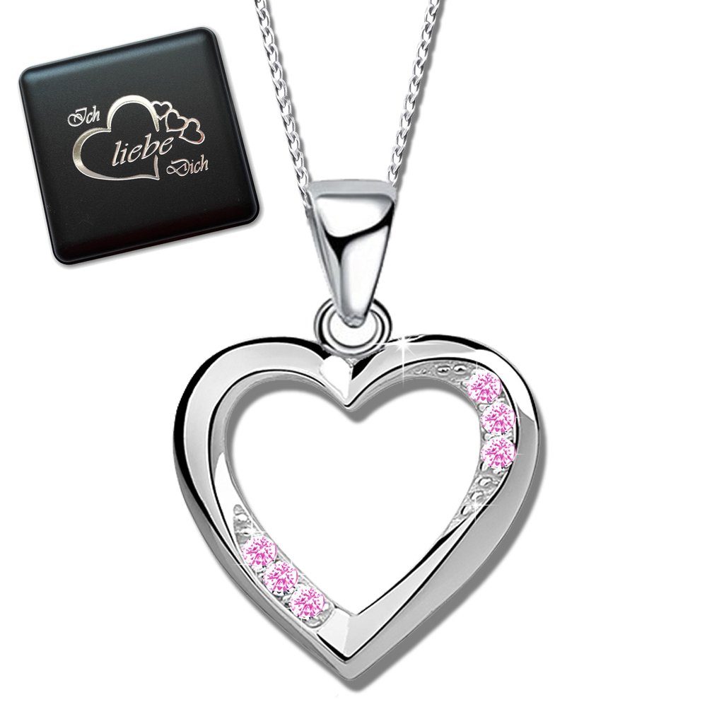 Anhänger, Idee Herz Herzkette rosa Damenkette Sterling echt Limana 925 mit Geschenk Freundin liebe ich Kette Silber Dich
