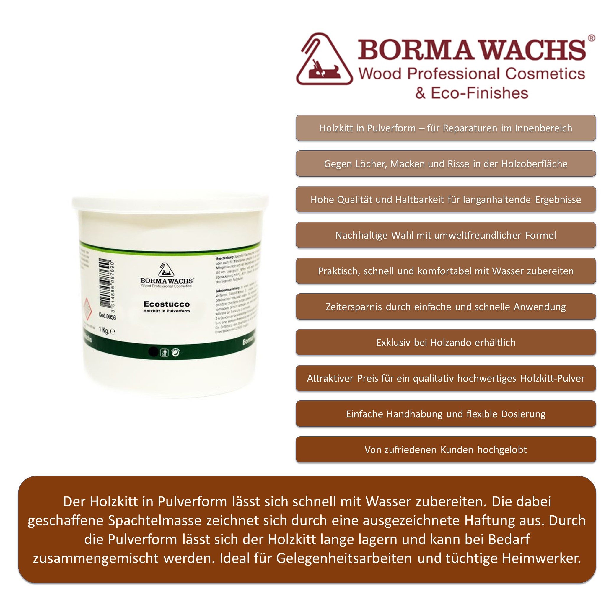 BORMA Spachtelmasse Holzkitt Pulver 1Kg