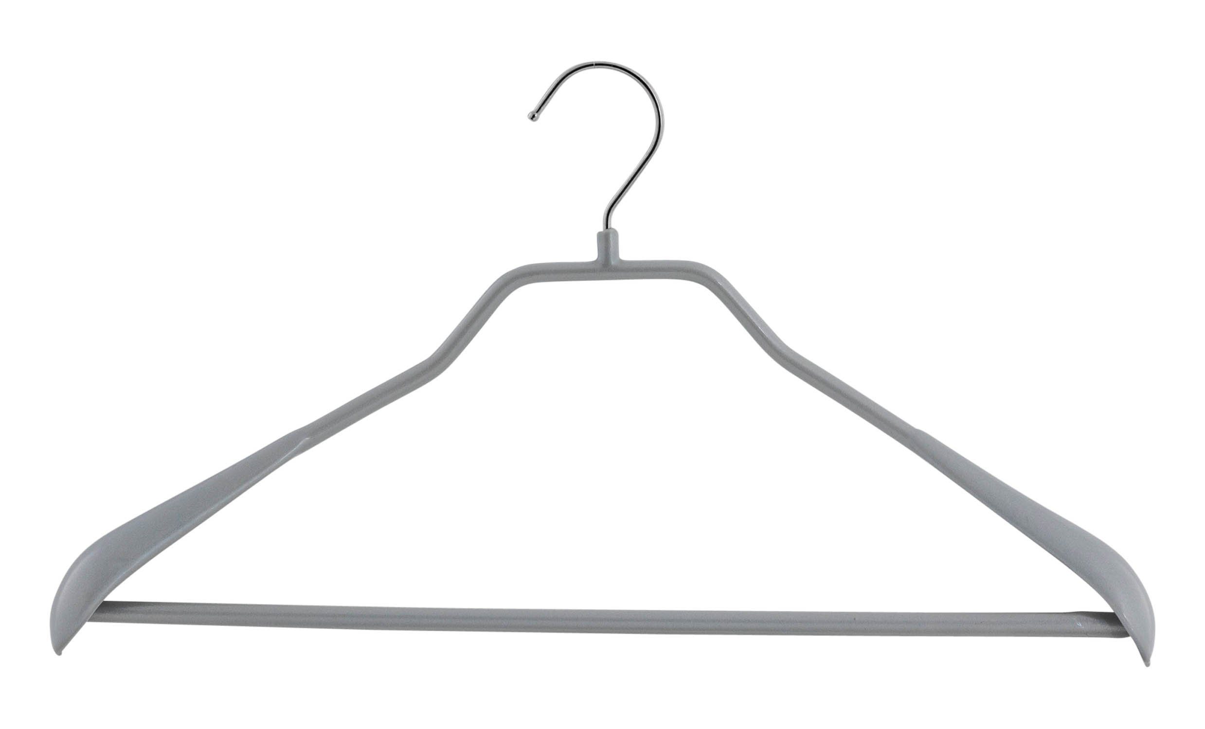 MAWA Kleiderbügel MAWA Bodyform/LS Rundstahl-Kleiderbügel mit breit ausgeformter belastbarer Schulterauflage, aus 4,6 mm Rundstahl, körpergeformt, rutschhemmend ummantelt, geeignet für Oberbekleidung, (10-tlg) Silber