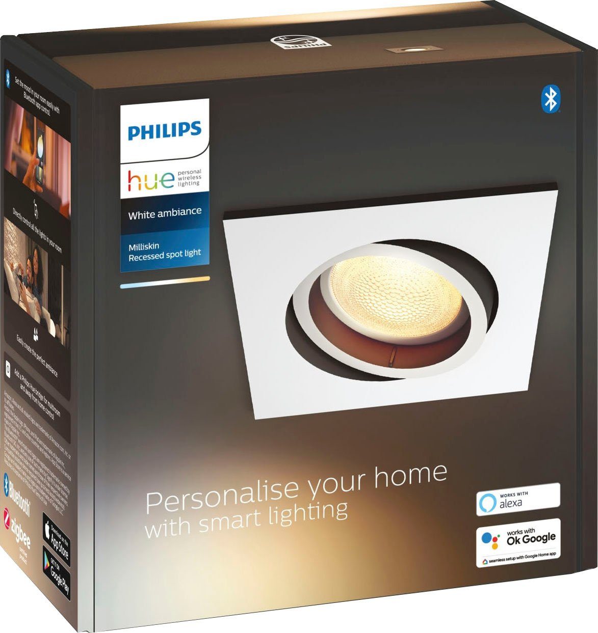 Philips Hue LED Flutlichtstrahler Milliskin, wechselbar, Leuchtmittel Dimmfunktion, Warmweiß
