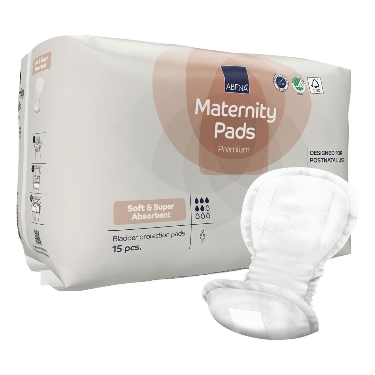 ABENA GmbH Inkontinenz-Einlage Maternity Pads Premium Soft & Super Absorbent, 15-St., Wochenbett-Einlagen, leichte bis mittelschwere Inkontinenz