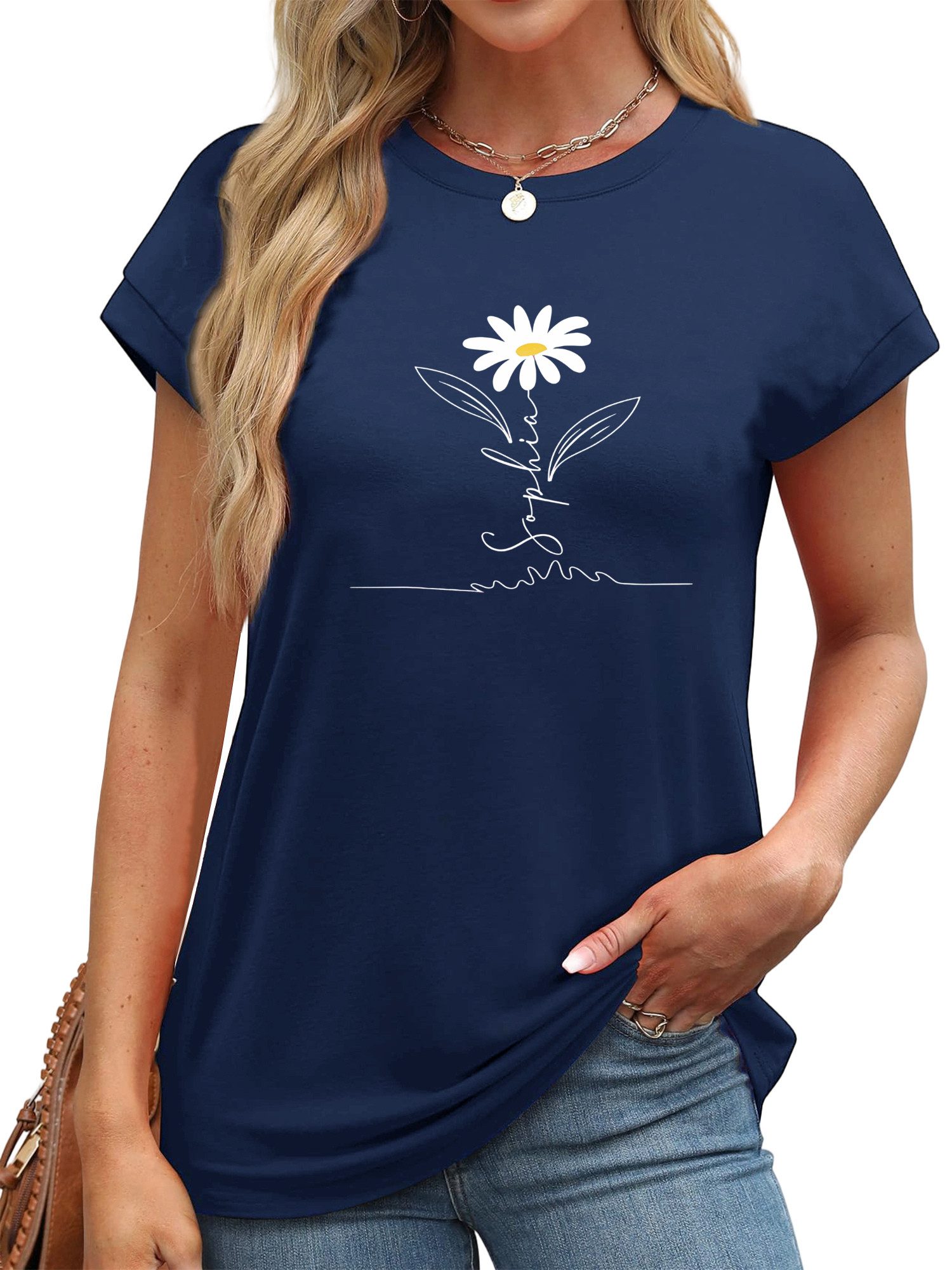 PYLIKE Carmenshirt Bequemes T-Shirt Damen Kappenärmel Shirt mit Gänseblümchen Print Modische Outfits Business Strand Urlaub Blusen Kleidung