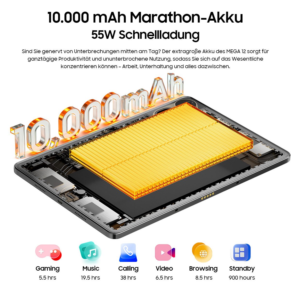 blackview 12,2" Tablet für Streaming & Fußball WM – Full HD, lange Akkulaufzeit Tablet (256 GB, Android16, 5G, 4G LTE, PC-Modus 3.0, Android 16, WiFi 6E, 10000mAh, 2,4K, Dimensity 7200)