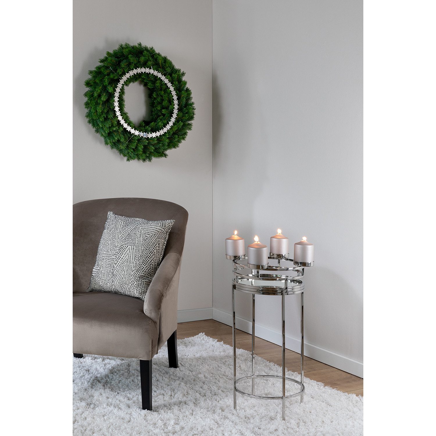 Fink Kerzenständer MODENA Ständer - silber -Edelstahl - H. 56cm - Adventskranzständer (Sockel - Untergestell), Weihnachtlicher Kerzenleuchter: Eleganter Kerzenhalter für Deko