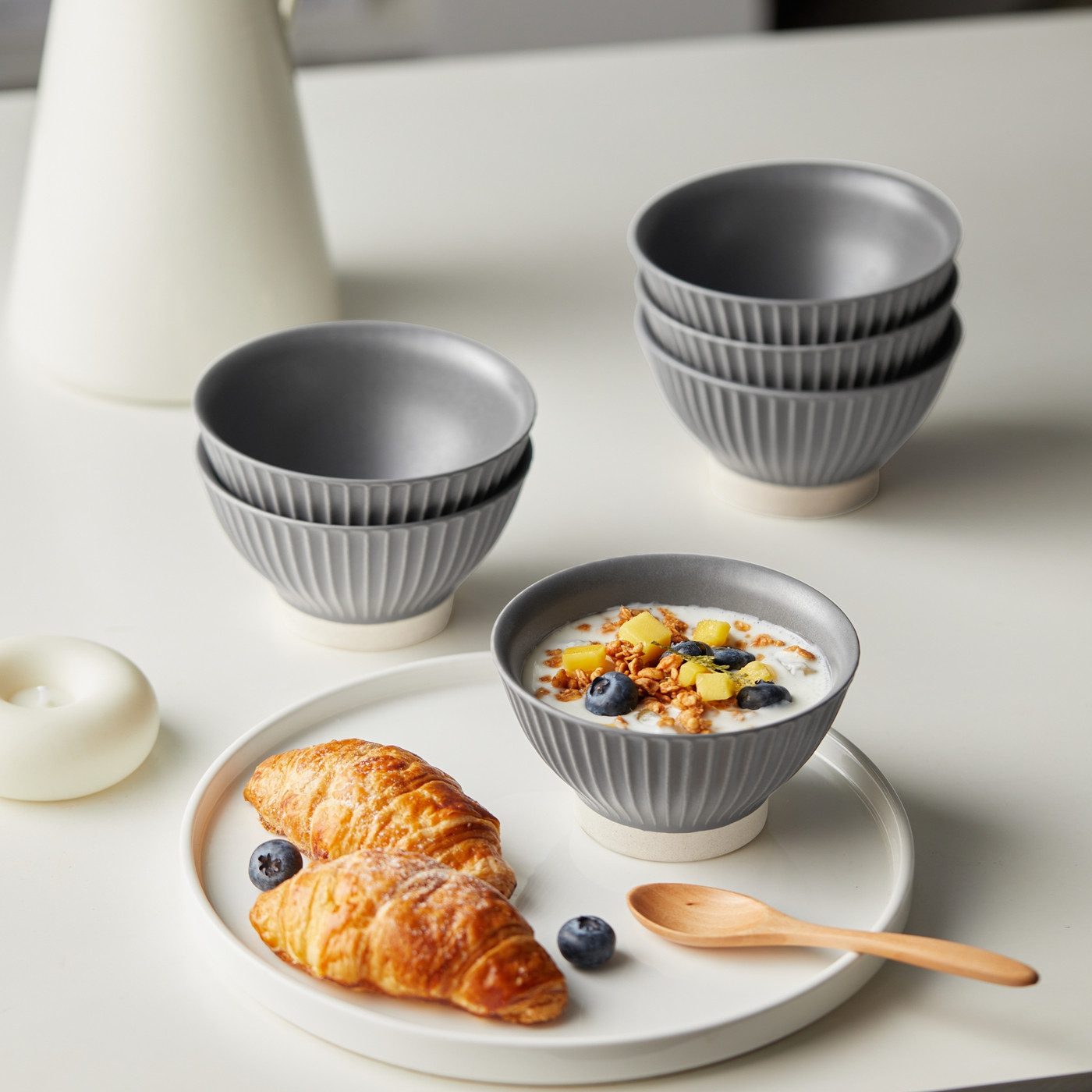 JIWOO Schale 6er Ø12cm, Müslischale Eisschale FrühstückSchale Dessertschale, Keramik, (Schaleset, 6-tlg), Ø12 cm Hochwertiges Matt Schalen Grau Mikrowellenofen Spülmaschine