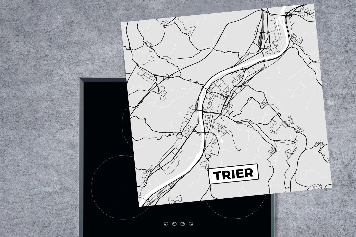 (1 78x78 tlg), Karte Vinyl, Ceranfeldabdeckung, MuchoWow für Karte, - Deutschland Arbeitsplatte Stadtplan Trier- cm, küche - - Herdblende-/Abdeckplatte