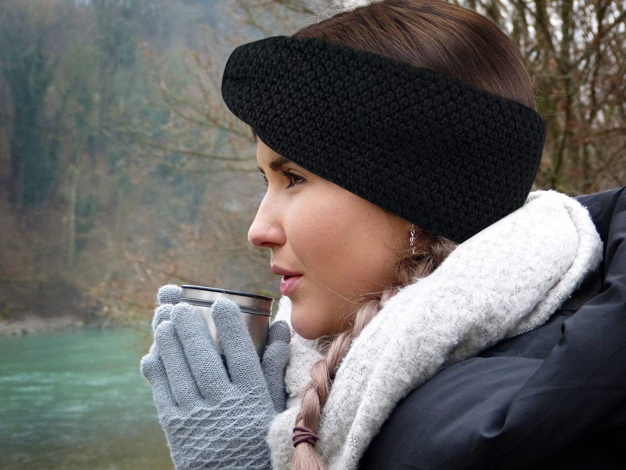 Frentree Stirnband Gefüttertes Haarband, Ohrenwärmer für Damen und Mädchen, Strickmuster mit Schleife und weichem Fleece Innenfutter – Bild 4 von 5