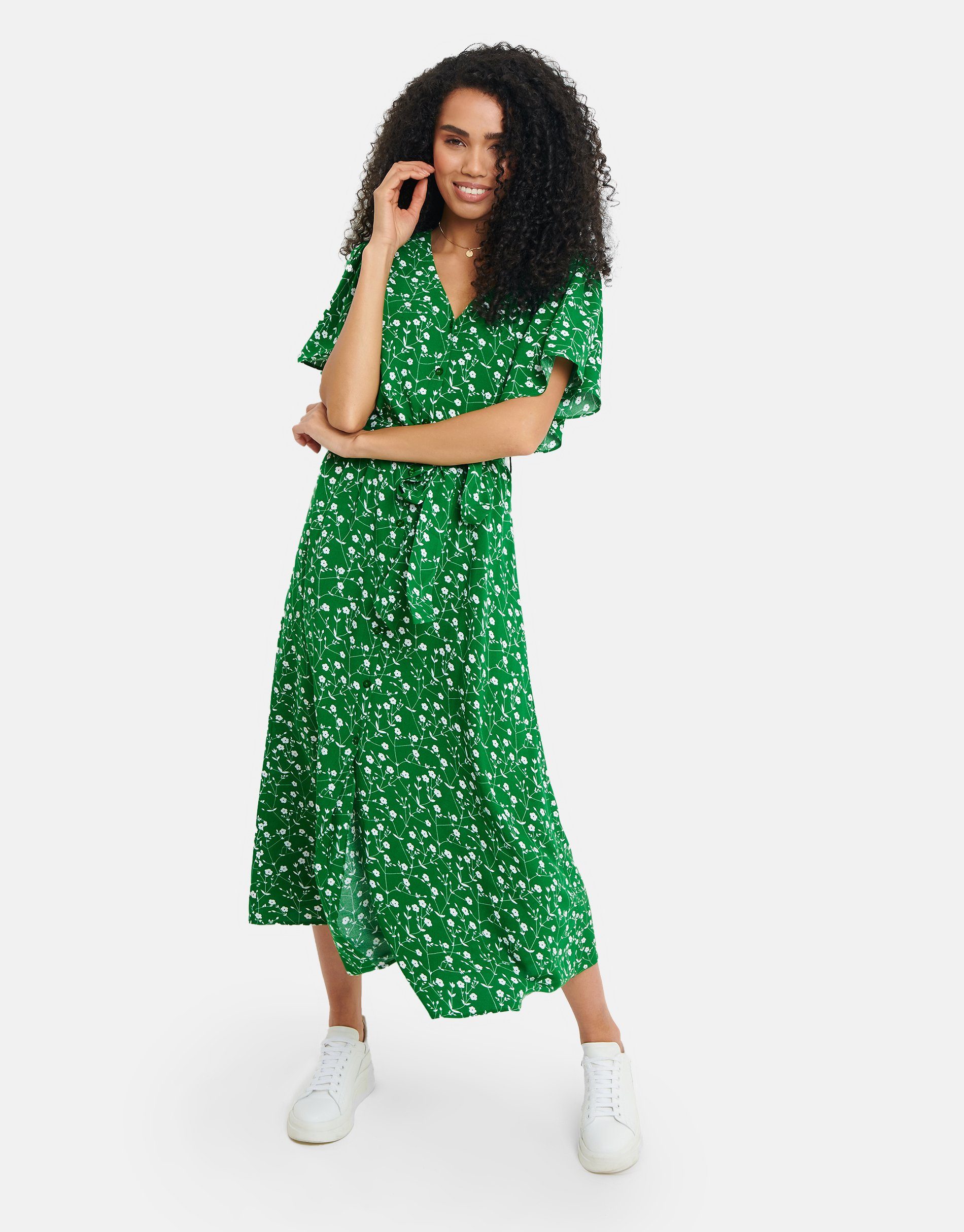 Threadbare Sommerkleid THB Fruit Pastill Midi Button Dress Green - grün