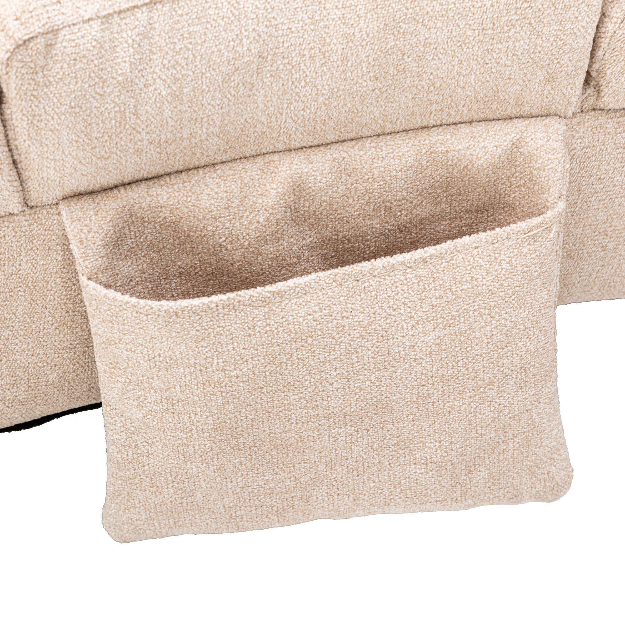 Totnz Relaxliege mit Massagefunktion, Leinenbezug, ergonomische Rückenlehne 140°, gepolstert mit Knopfheftung, Seitentasche, stabiler Holzrahmen & Stahlbeine