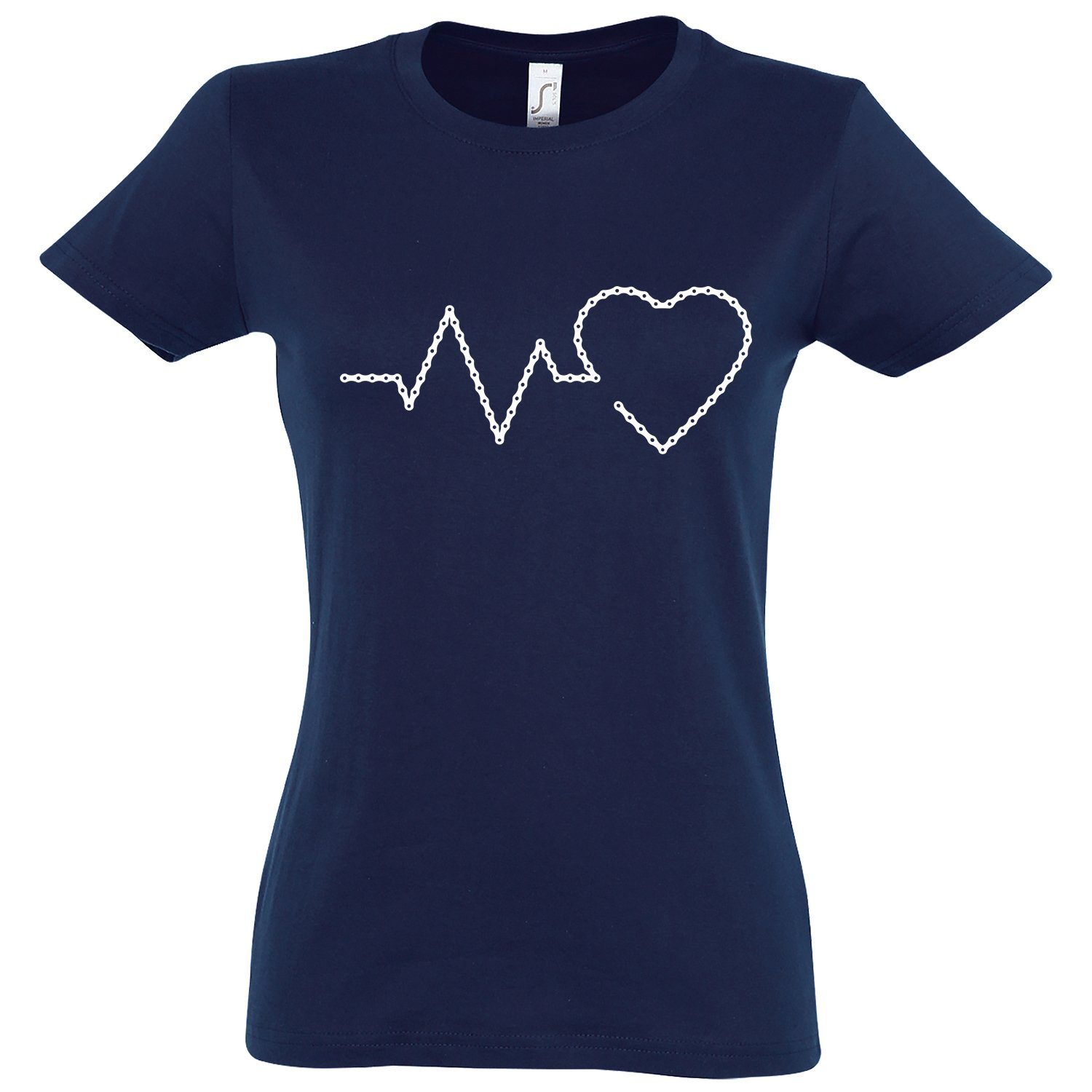 Youth Designz T-Shirt Heartbeat Fahrradkette Damen Shirt mit trendigem Frontprint Navyblau