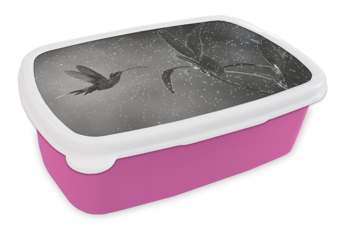 MuchoWow Lunchbox Kolibri im Regen von in Kunststoff Kinder, für rosa und in Brotbox Kunststoff, schwarz Snackbox, Mädchen, weiß, Erwachsene, Costa Brotdose der Rica Natur (2-tlg)