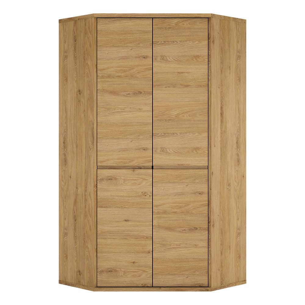 Lomadox Kleiderschrank SELMA-129 griffloser Eckschrank in Eiche mit Kleiderstange