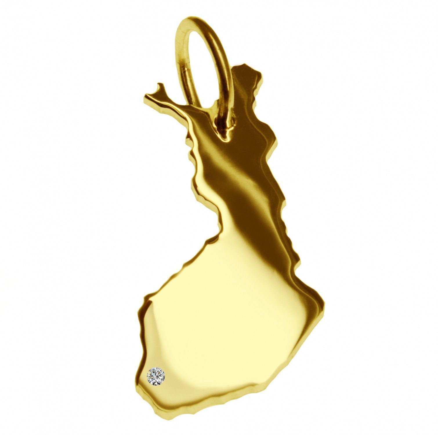 Kettenanhänger Anhänger Finnland mit Brillant am Wunschort 585 Gelbgold
