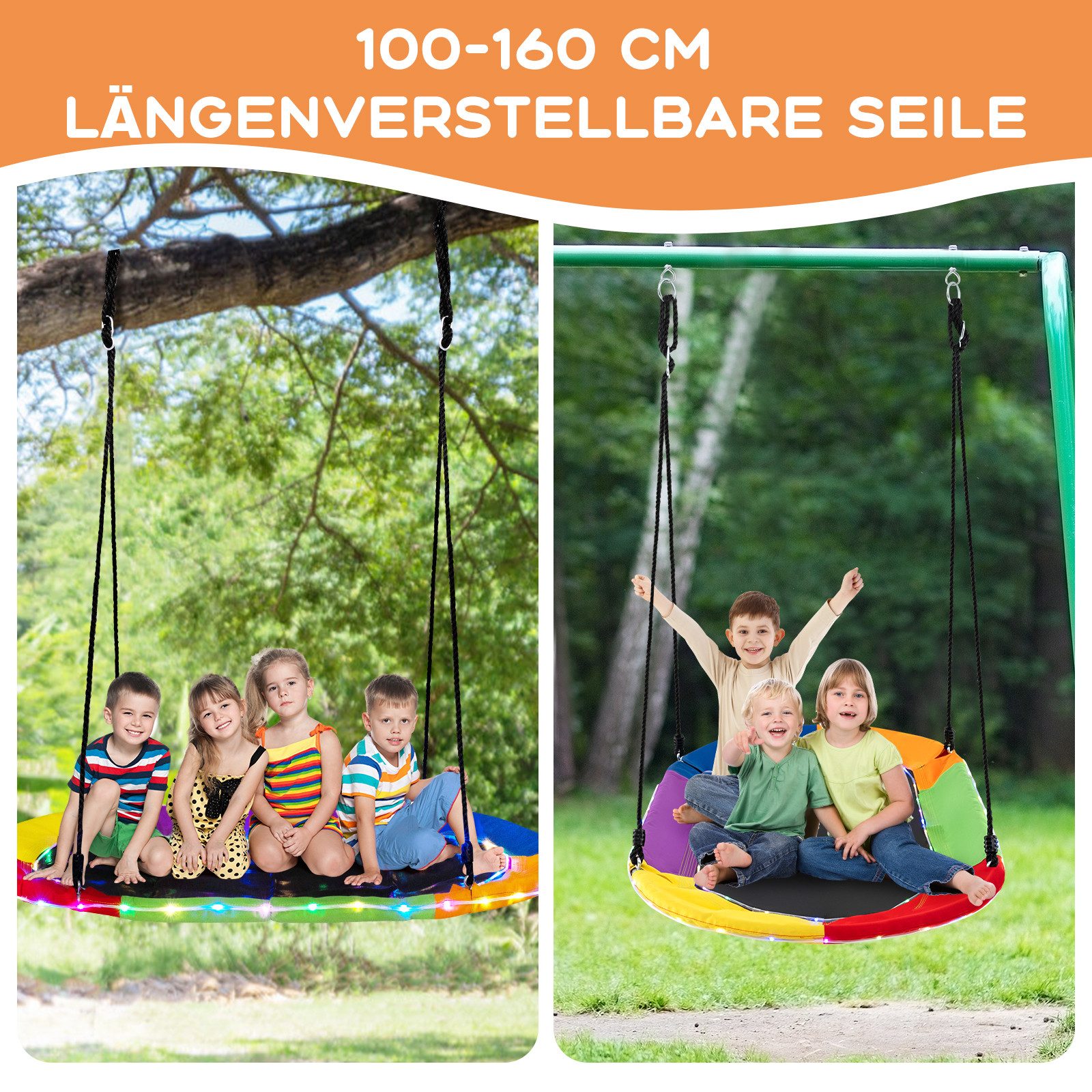 KOMFOTTEU Nestschaukel, Hängeschaukel Kinderschaukel mit LED-Lichtern bis 150 kg Belastbar