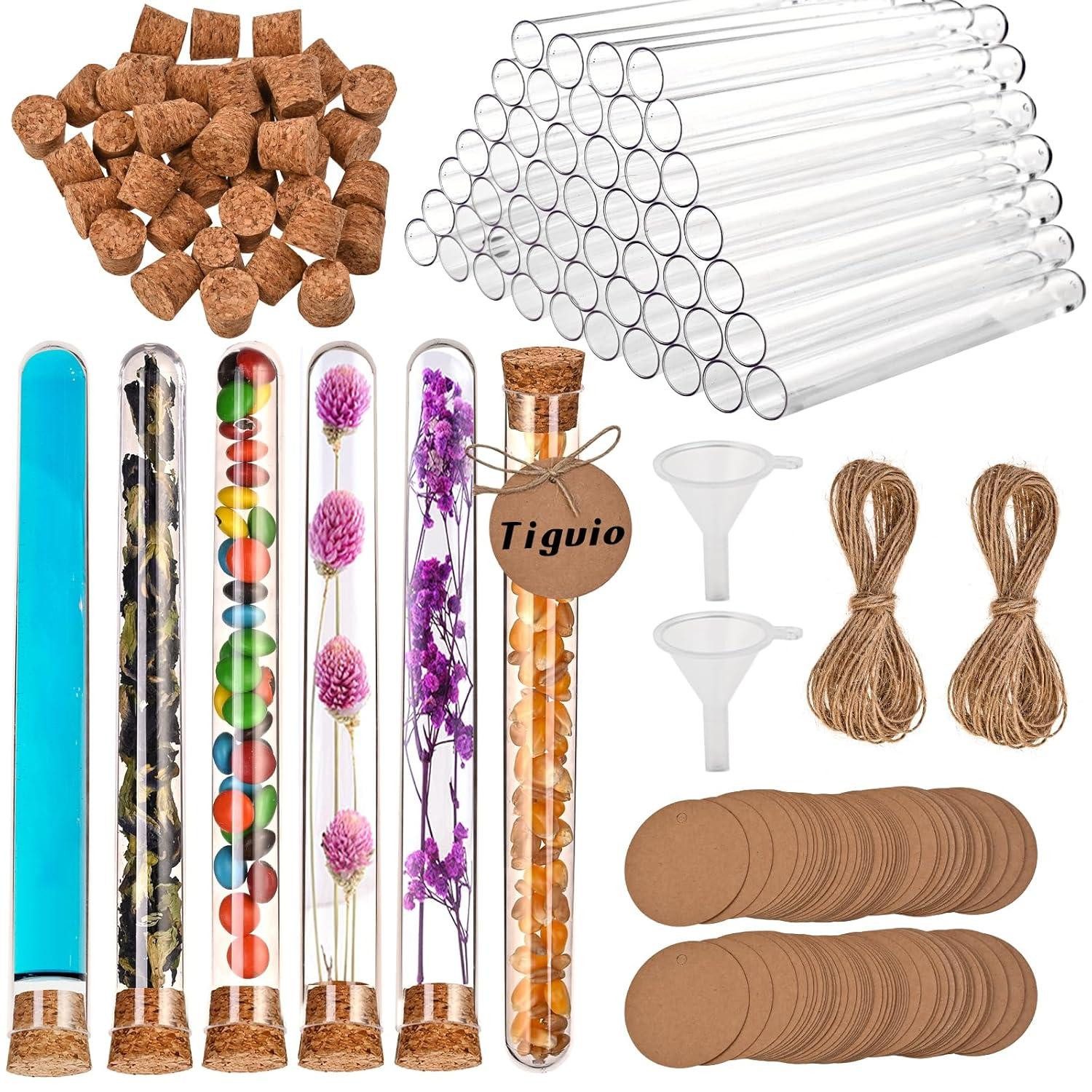LuxusKollektion Einweggläser Reagenzgläser Set mit Korken, 65 Kraftpapieranhänger, 30m Hanfseil, 2