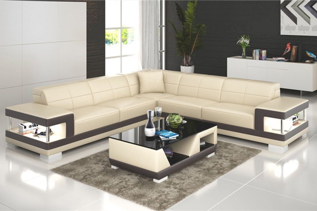 JVmoebel Ecksofa, Ledersofa L-Form Couch Design Wohnlandschaft Beige Ecksofa Sofa Garnitur