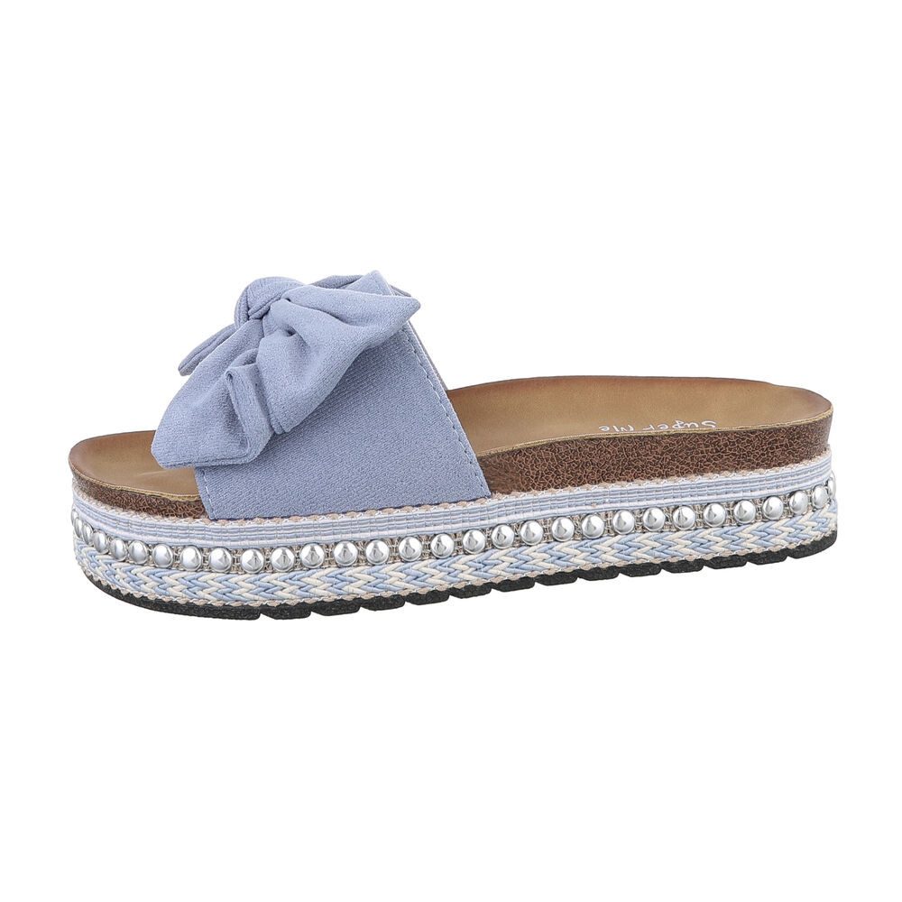 Ital-Design Damen Mules Freizeit Plateausandaletten (86017117) Flach Pantoletten in Hellblau