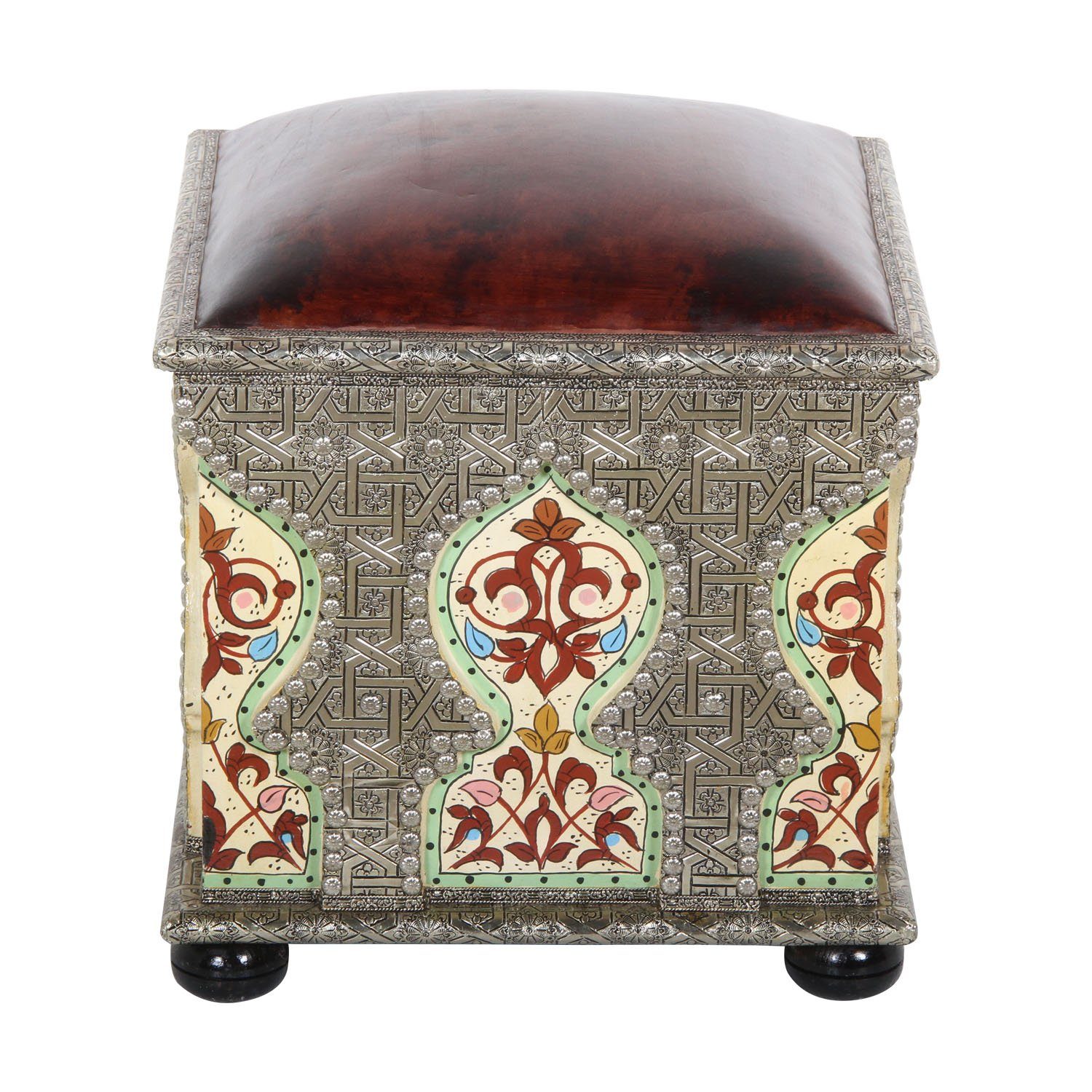 Casa Moro Polsterhocker Marokkanischer Sitzhocker Elias aus Massivholz Messing (Prachtvolle orientalische Dekoration Pouf Schemel), Kunsthandwerk aus Marokko