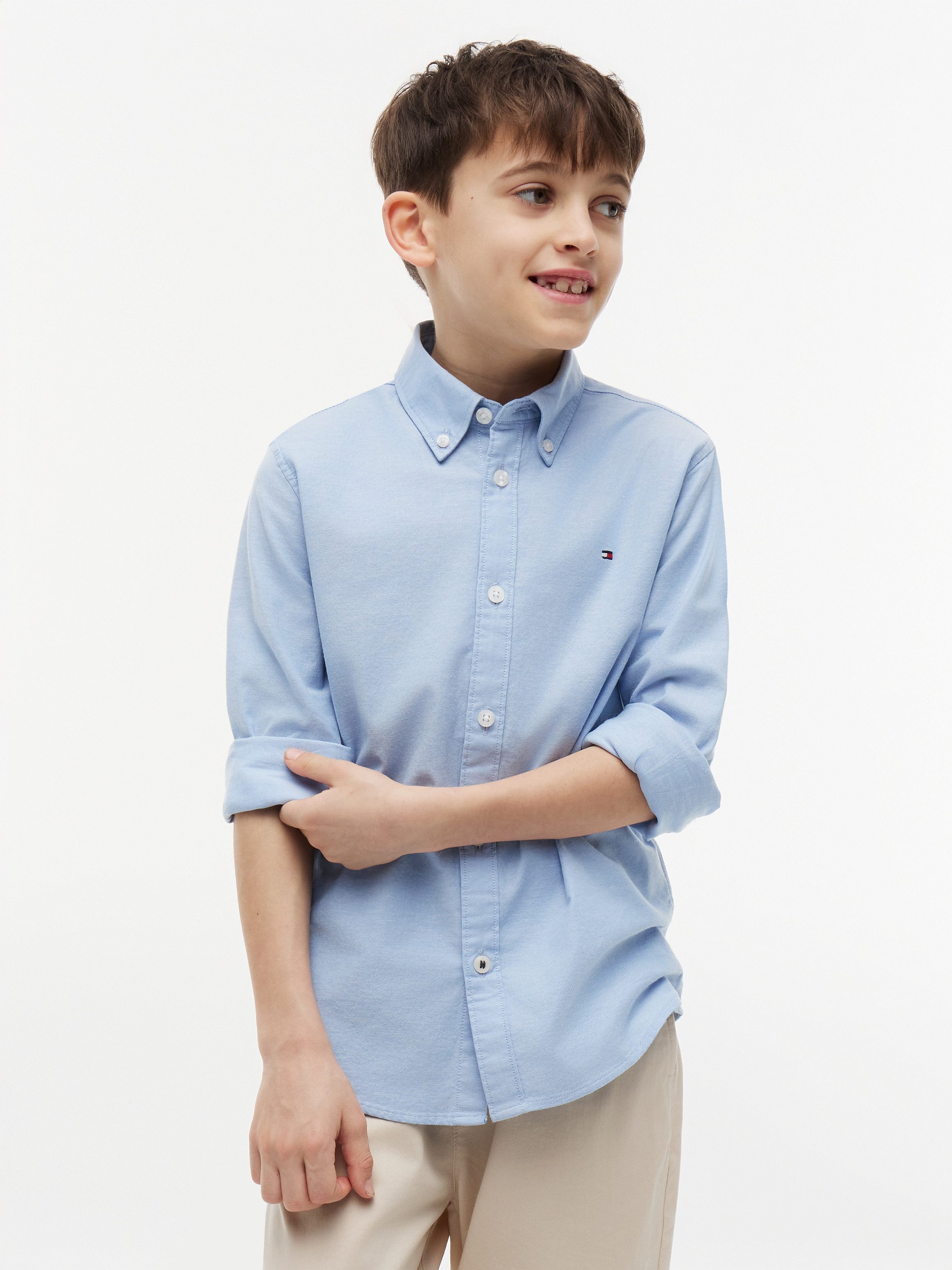 Tommy Hilfiger Langarmhemd BOYS STRETCH OXFORD SHIRT L/S Kinder bis 16 Jahre, Button-down-Kragen, Langarm, Logo-Flag