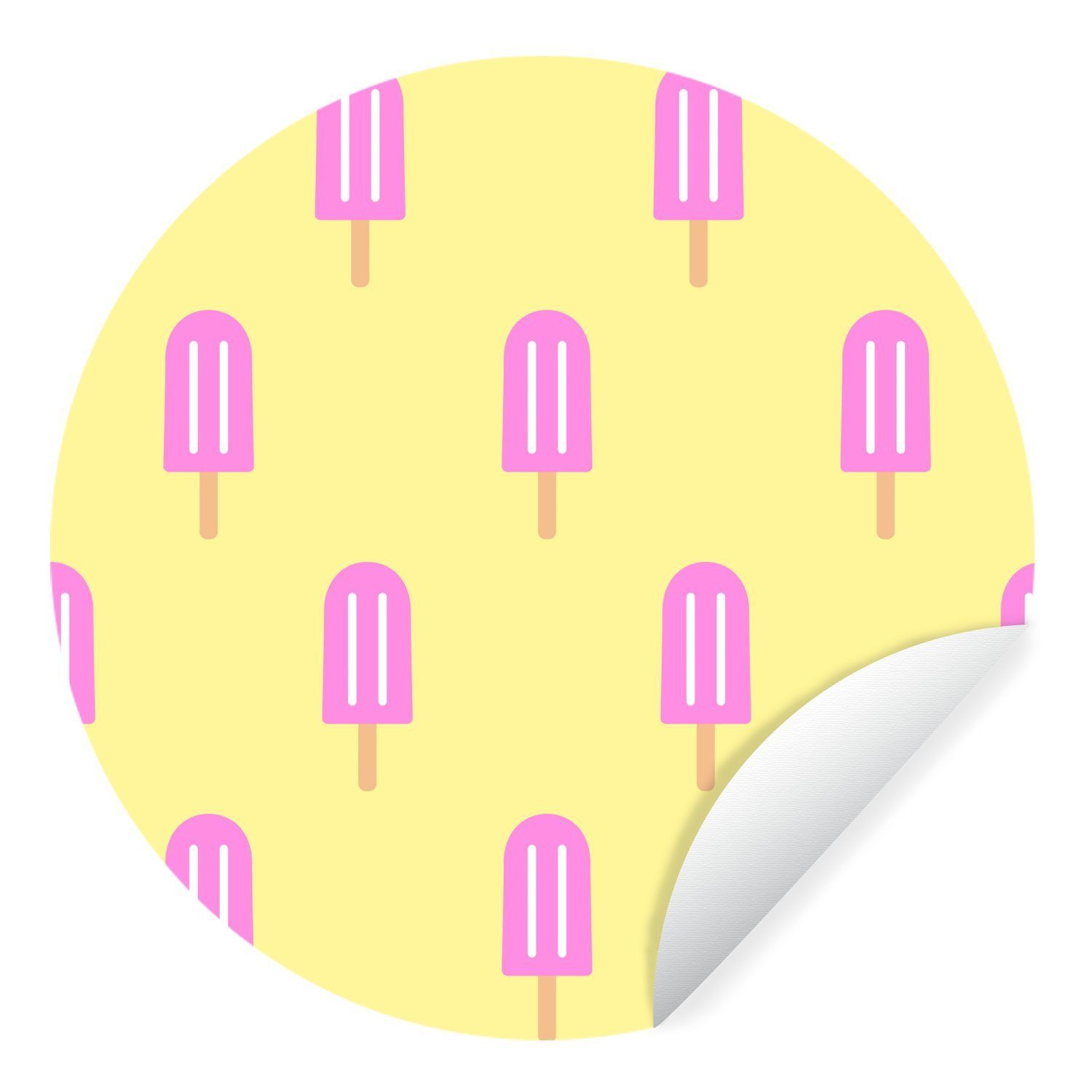 MuchoWow Wandsticker Eiscreme - Muster - Gelb - Rosa (1 St), Tapetenkreis für Kinderzimmer, Tapetenaufkleber, Rund, Wohnzimmer