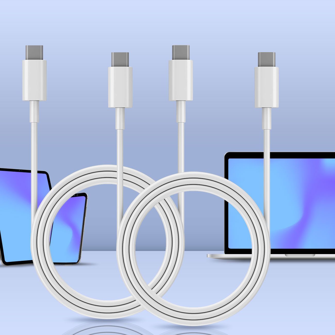 shop'n smile ideoon USB-C Ladekabel Weiß (1,5m), Schnellladekabel für Smartphone & Laptop USB-Kabel, (150 cm), 1,5m USB-C Ladekabel: 20W Power Delivery Schnellladen & flexibles TPE