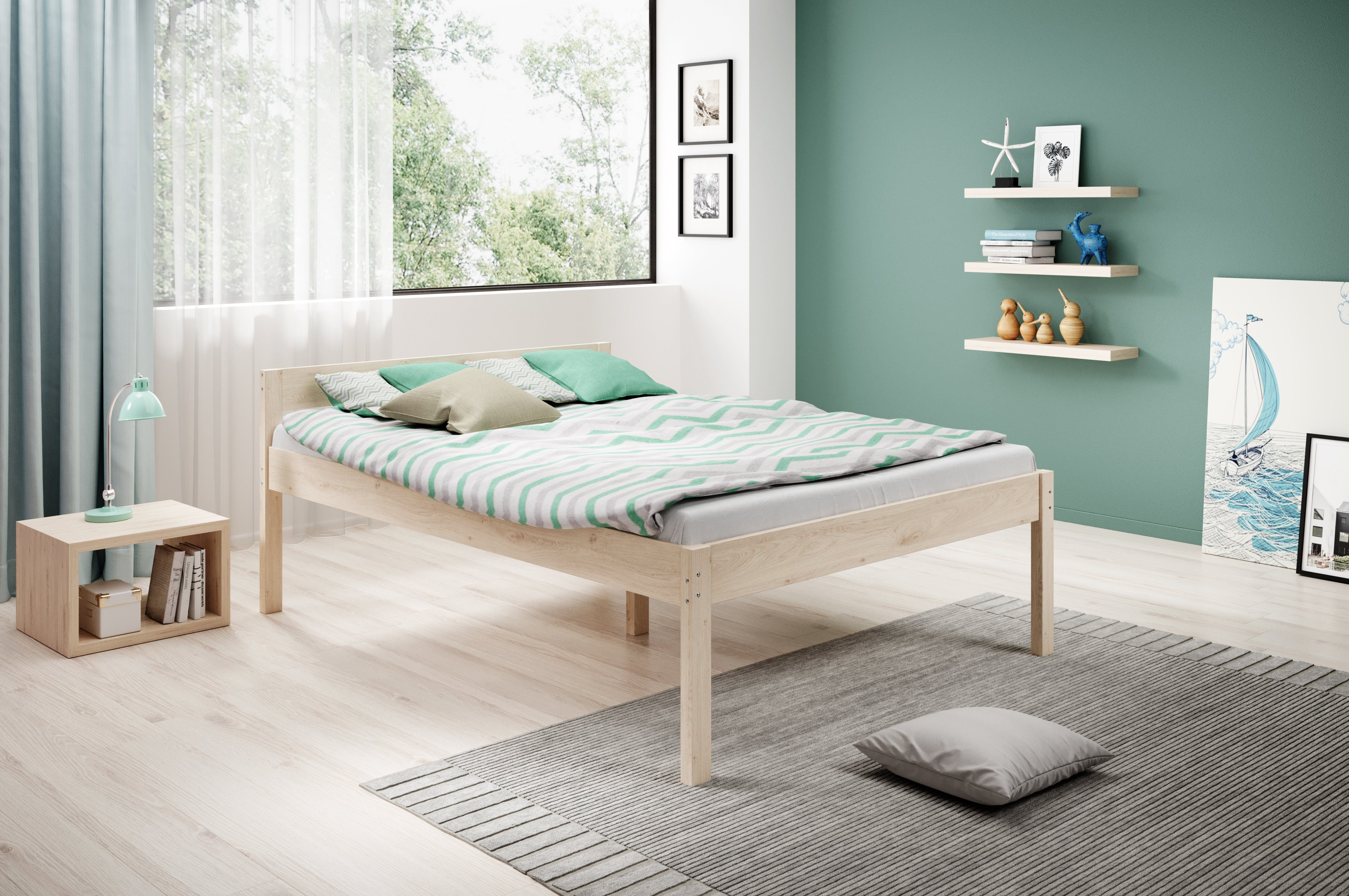 sunnypillow Palettenbett Holzbett Emma Scandi Style Massivholzbett Palettenmöbel, 90 x 200 cm
