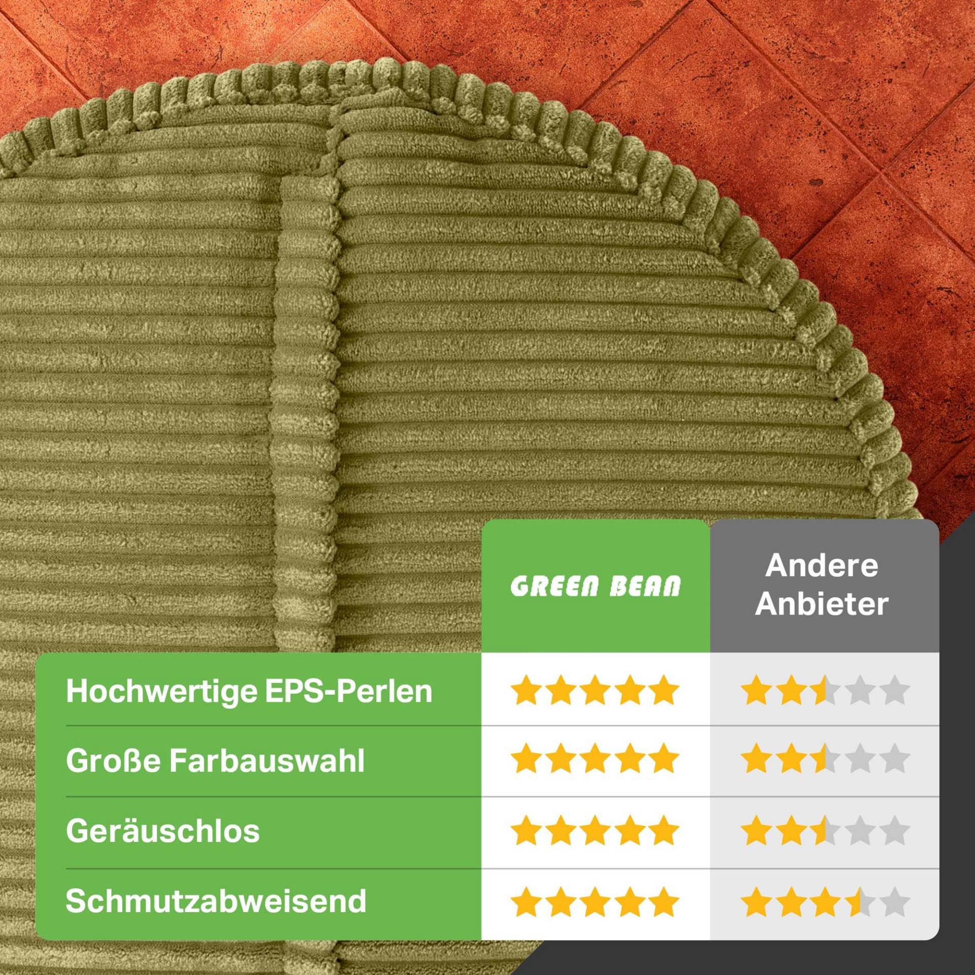 Green Bean Pouf Sitzsack-Hocker Pouf Cord 45x25cm (Indoor Sitzhocker Sitzkissen Fußhocker Relax-Sessel, Made in Germany), die ideale Ergänzung zum Sitzsack – Bild 4 von 5